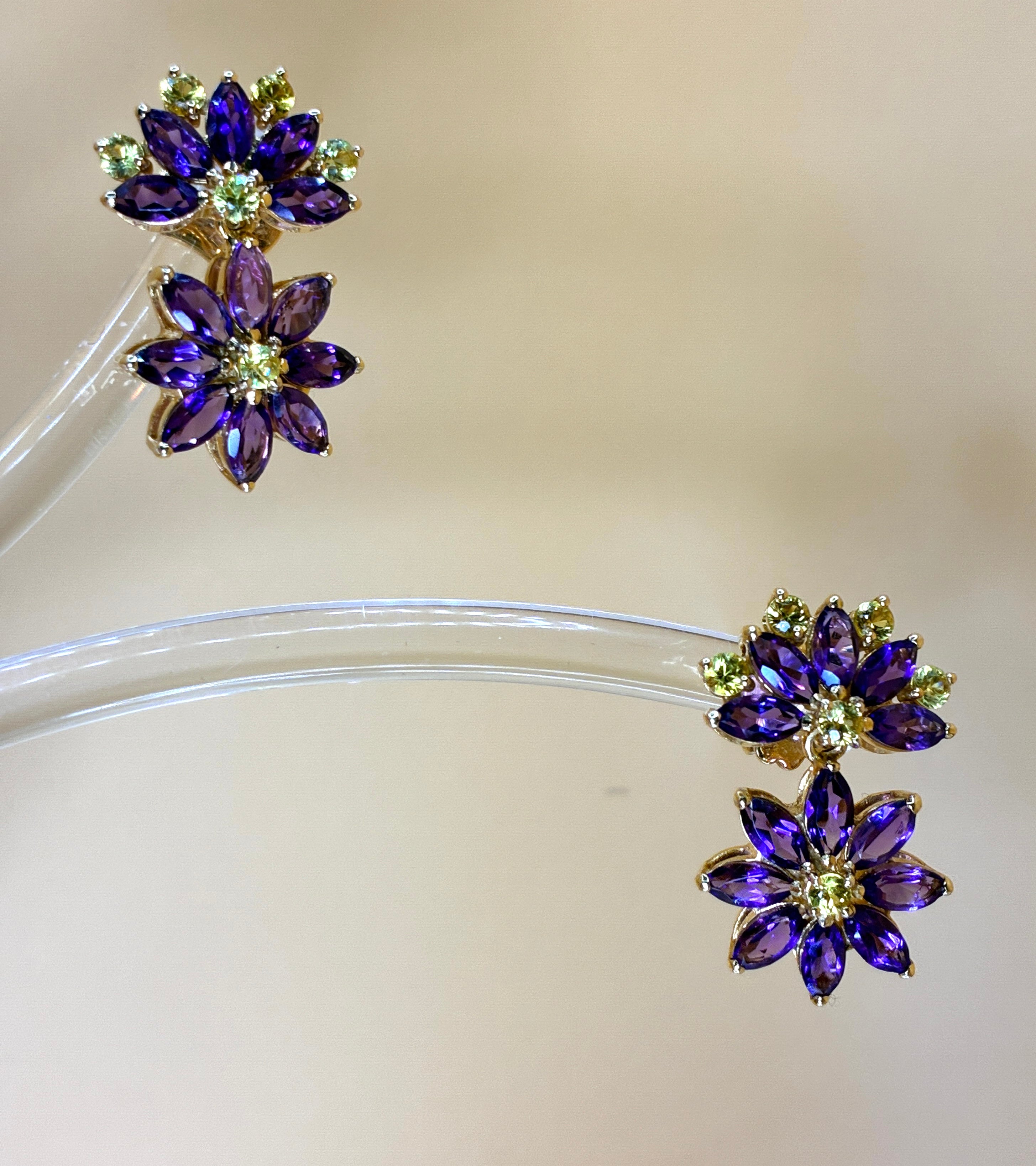 Amethyst And Yellow Sapphire 17K Gold Drop Earring ( Size 1"x.5")