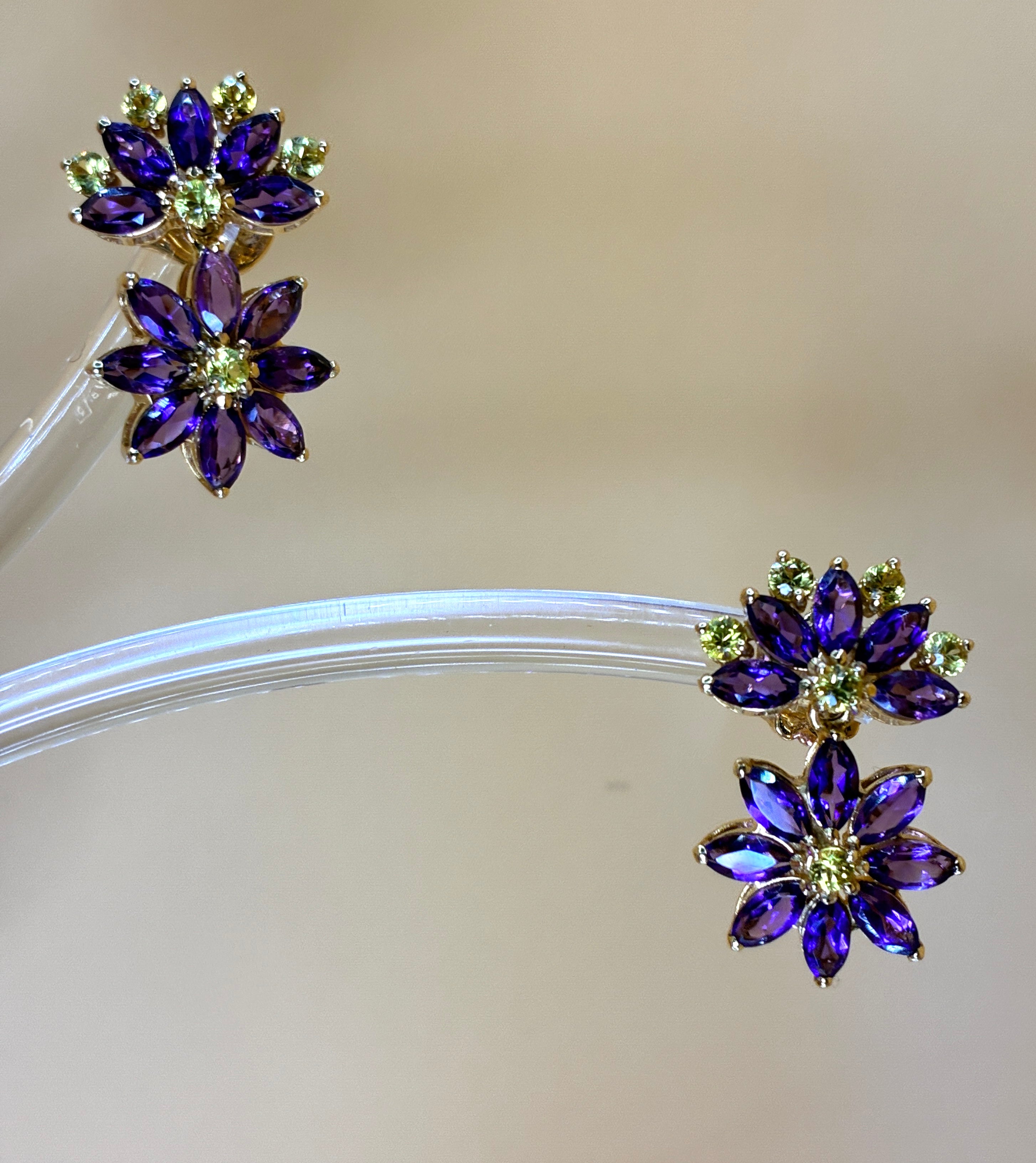 Amethyst And Yellow Sapphire 17K Gold Drop Earring ( Size 1"x.5")