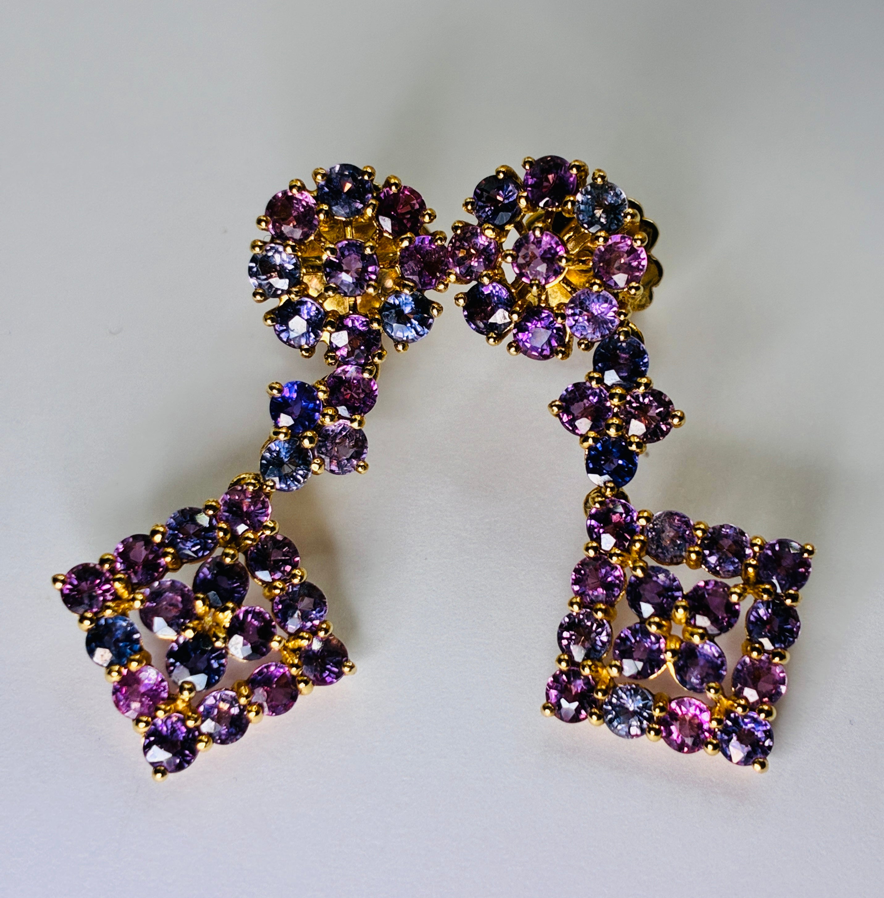 Multi Color Sapphire Drop Earring 17K Gold Size ( 1.1/2"X.3/4")
