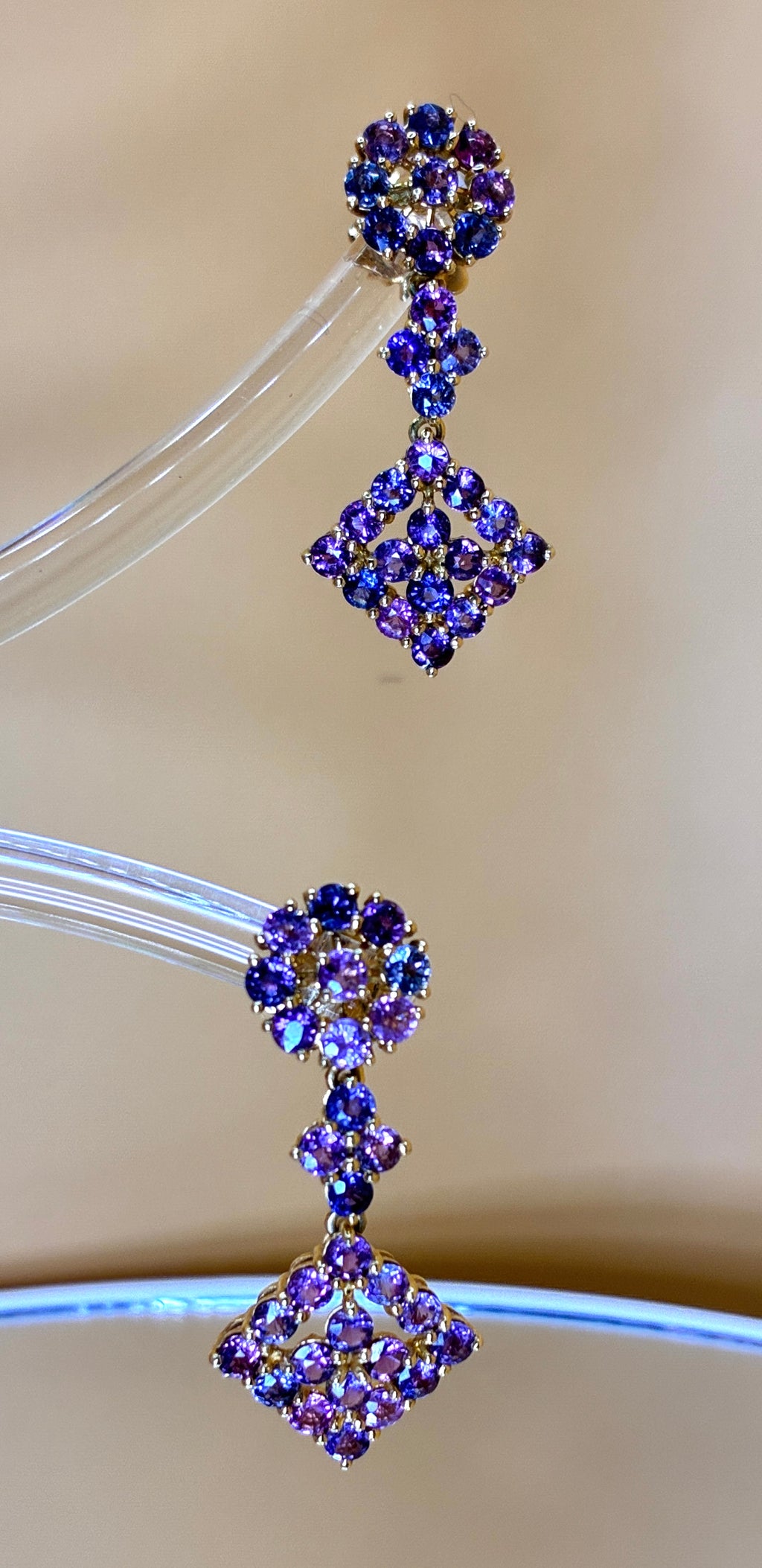 Multi Color Sapphire Drop Earring 17K Gold Size ( 1.1/2"X.3/4")