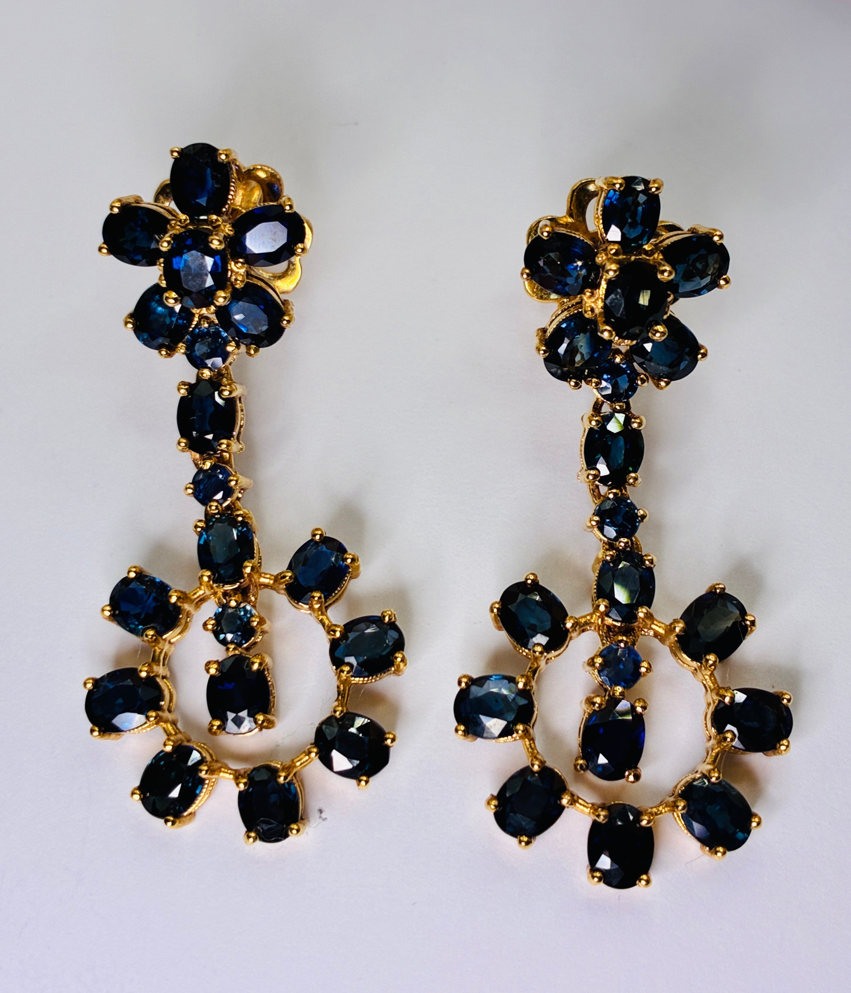 Dark Blue Color Sapphire Drop Earring 17K Gold ( Size 1.3/4"x.3/4")
