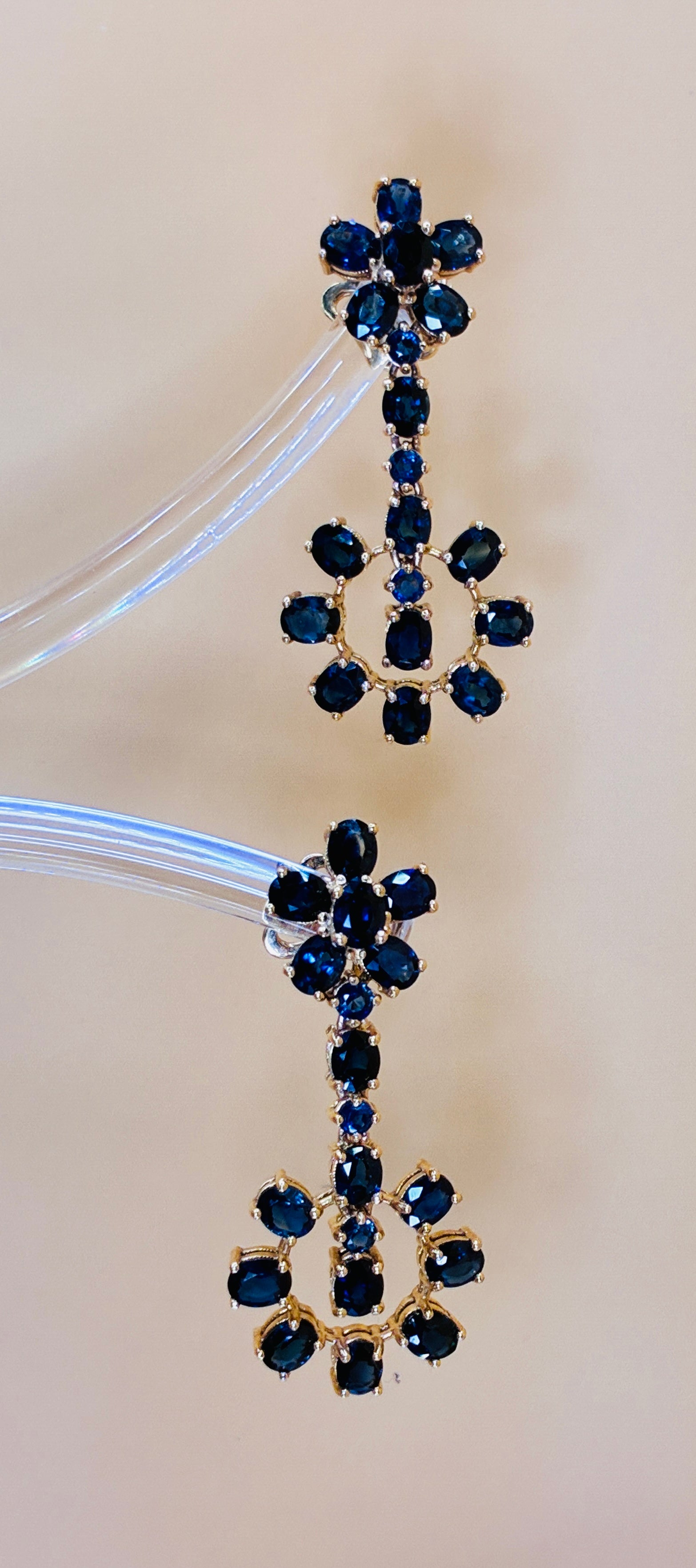 Dark Blue Color Sapphire Drop Earring 17K Gold ( Size 1.3/4"x.3/4")