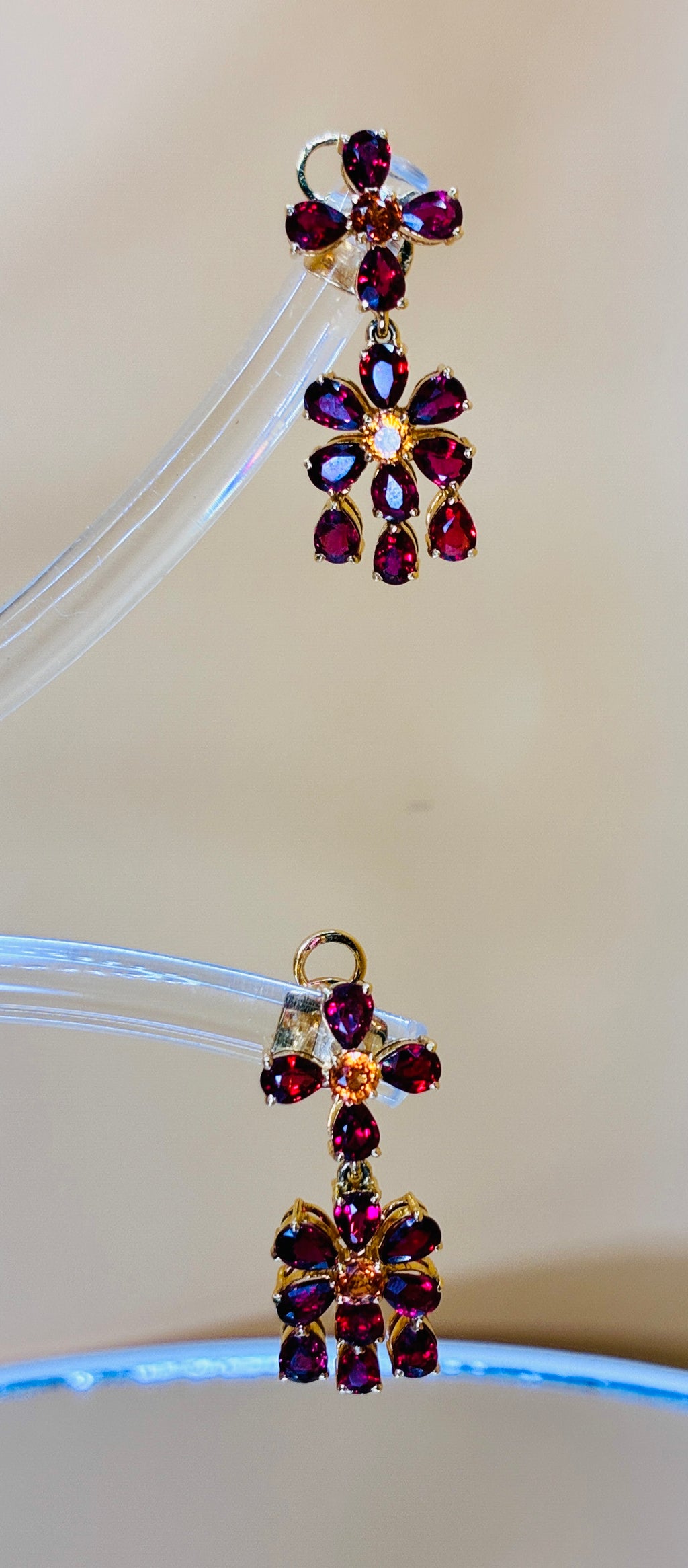 Deep Red Color Ruby And Yellow Sapphire Drop Earring Size 17K Gold  ( 1"x.5" )
