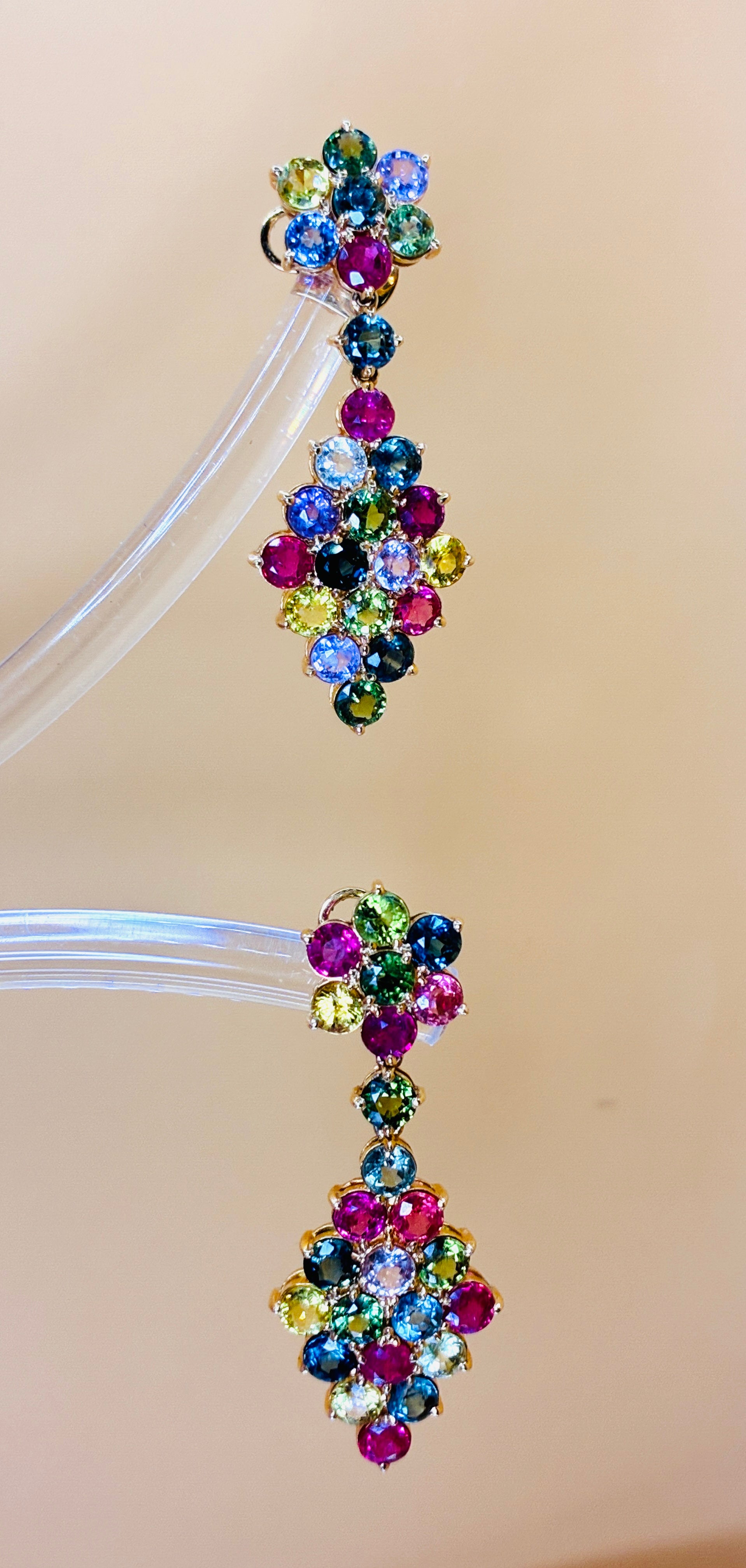 Multi Color Sapphire Drop Earring 17K Gold ( Size 1.5"x.5")