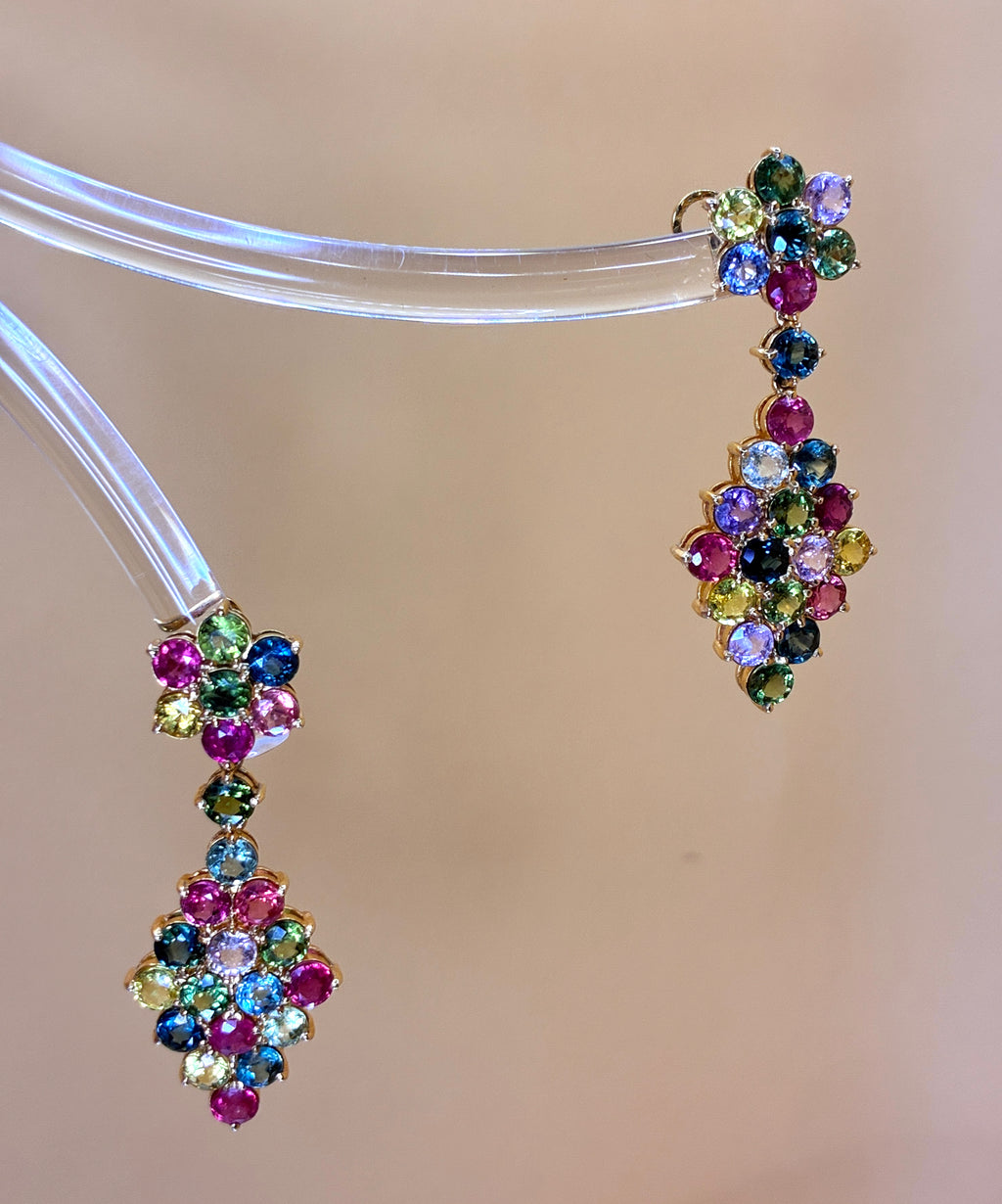 Multi Color Sapphire Drop Earring 17K Gold ( Size 1.5"x.5")