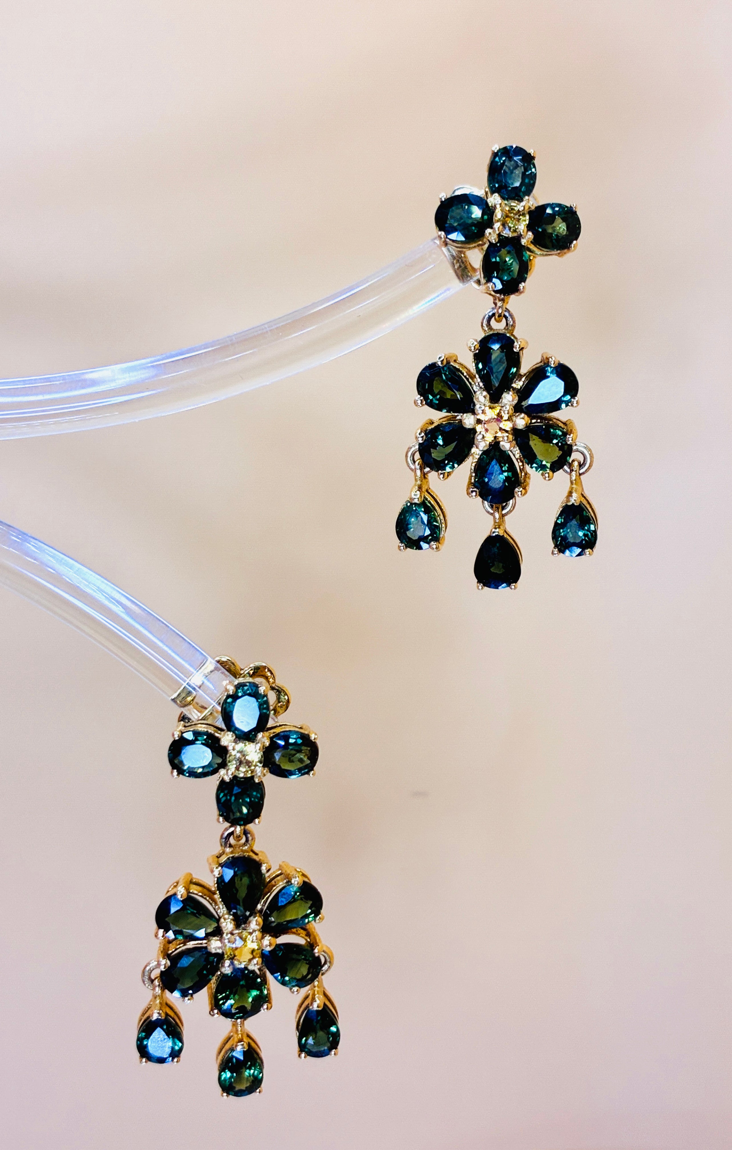 Leaf Green Color Sapphire Drop Earring 17K Gold ( Size 1.5"x .5")