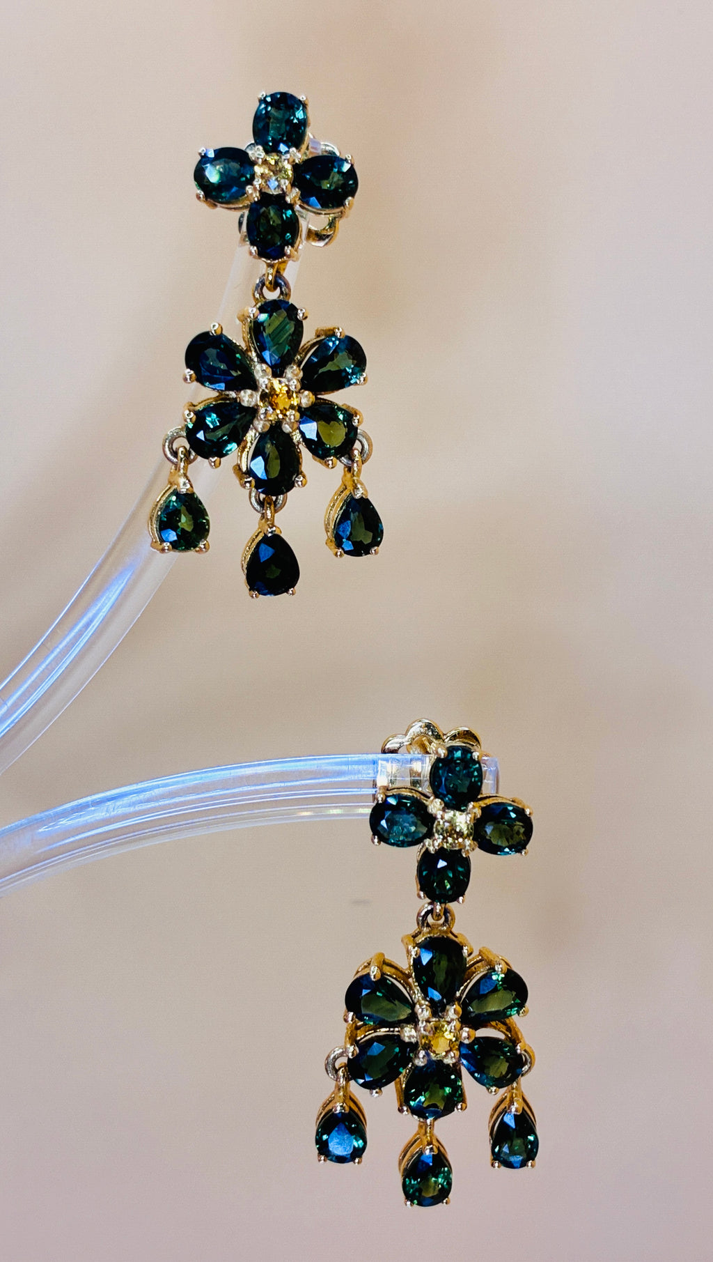 Leaf Green Color Sapphire Drop Earring 17K Gold ( Size 1.5"x .5")