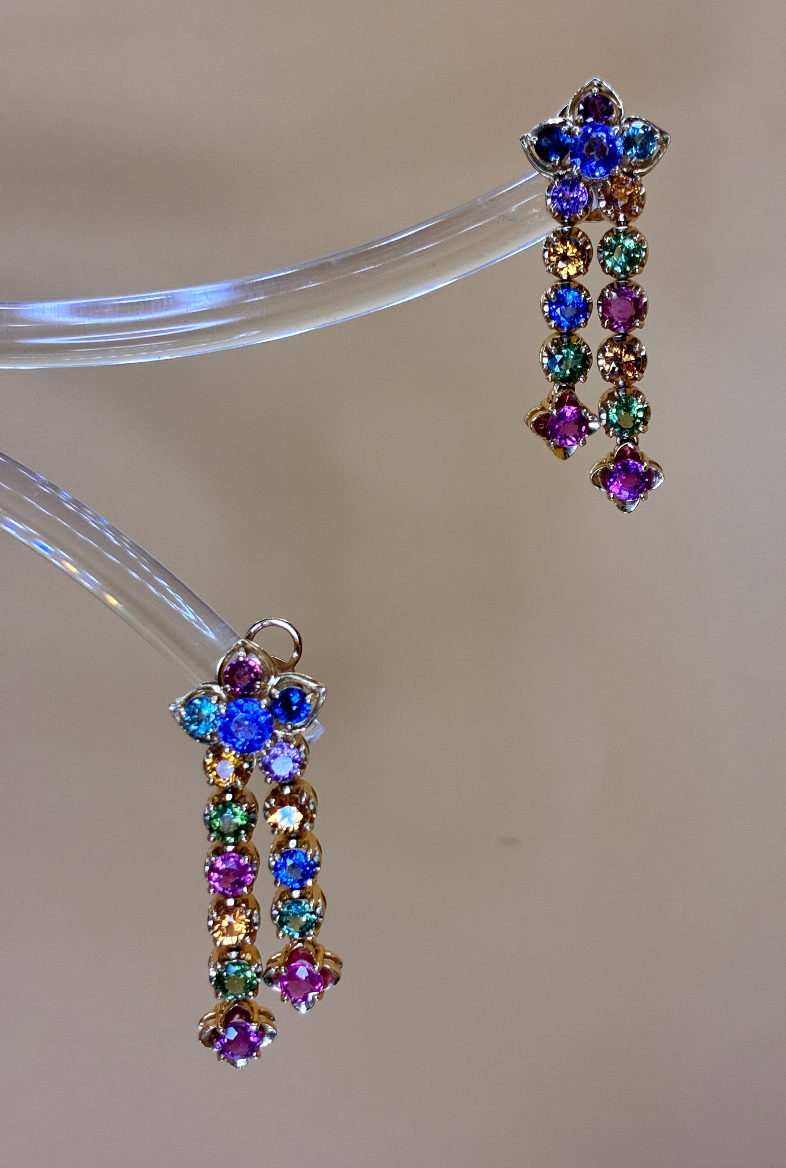 Mix Color Sapphire Drop Earring 12K Gold Size ( .1/4"x1.5")