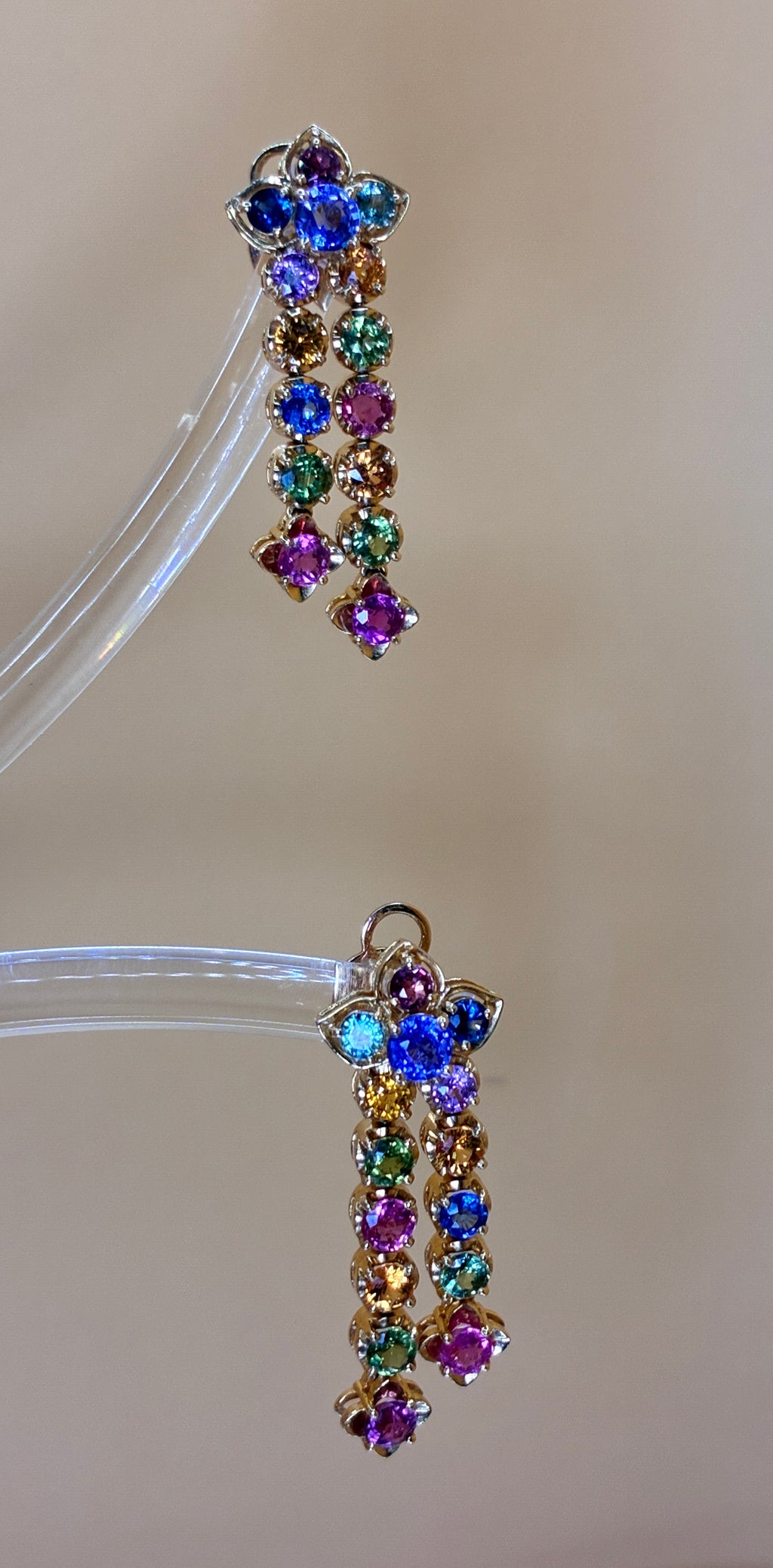 Mix Color Sapphire Drop Earring 12K Gold Size ( .1/4"x1.5")