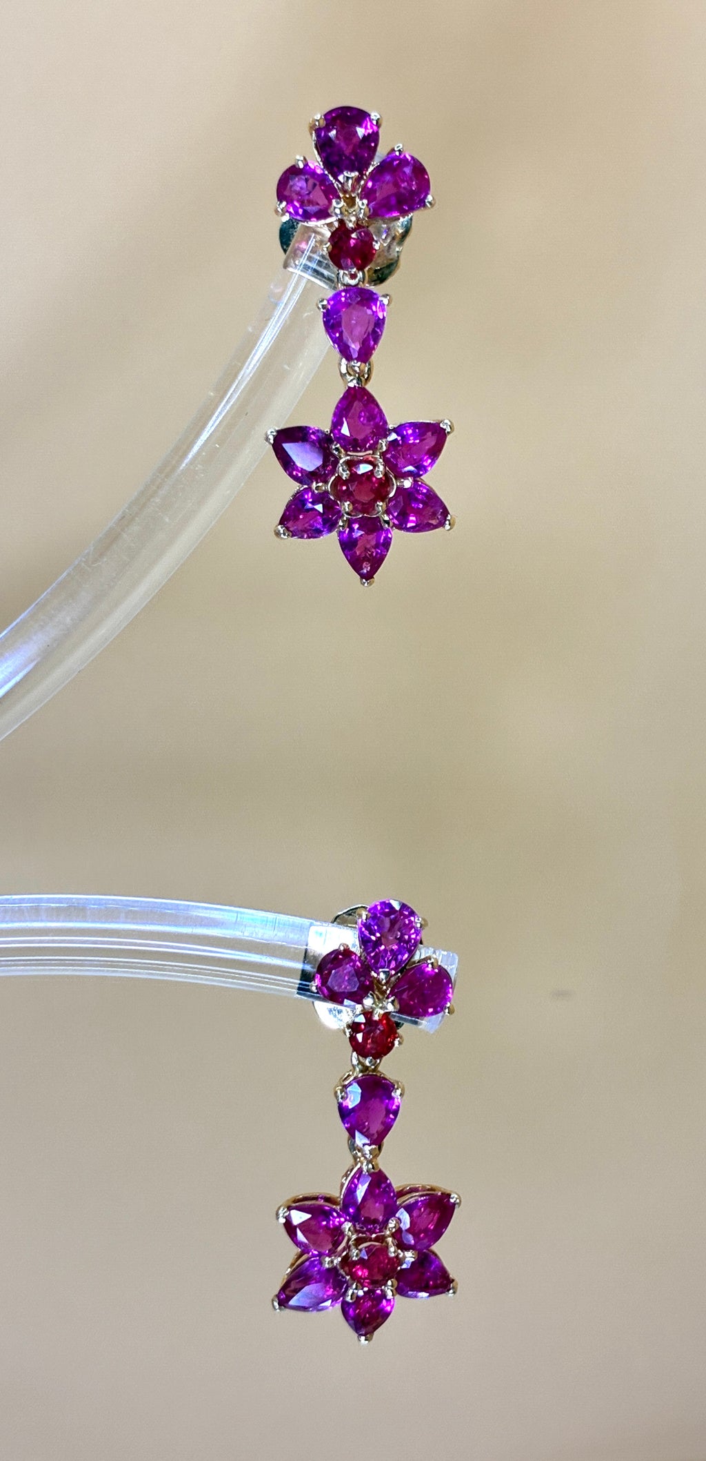Pink Color Ruby Drop Earring 17K Gold Size .5"x1.1/4"