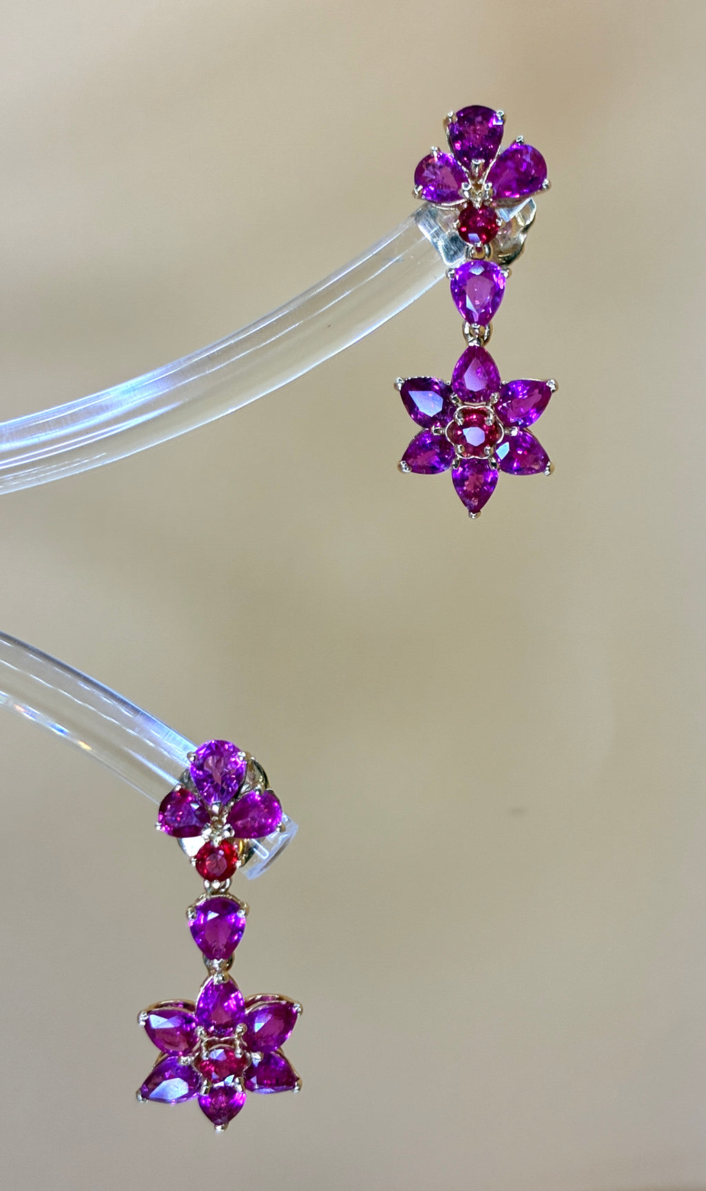 Pink Color Ruby Drop Earring 17K Gold Size .5"x1.1/4"