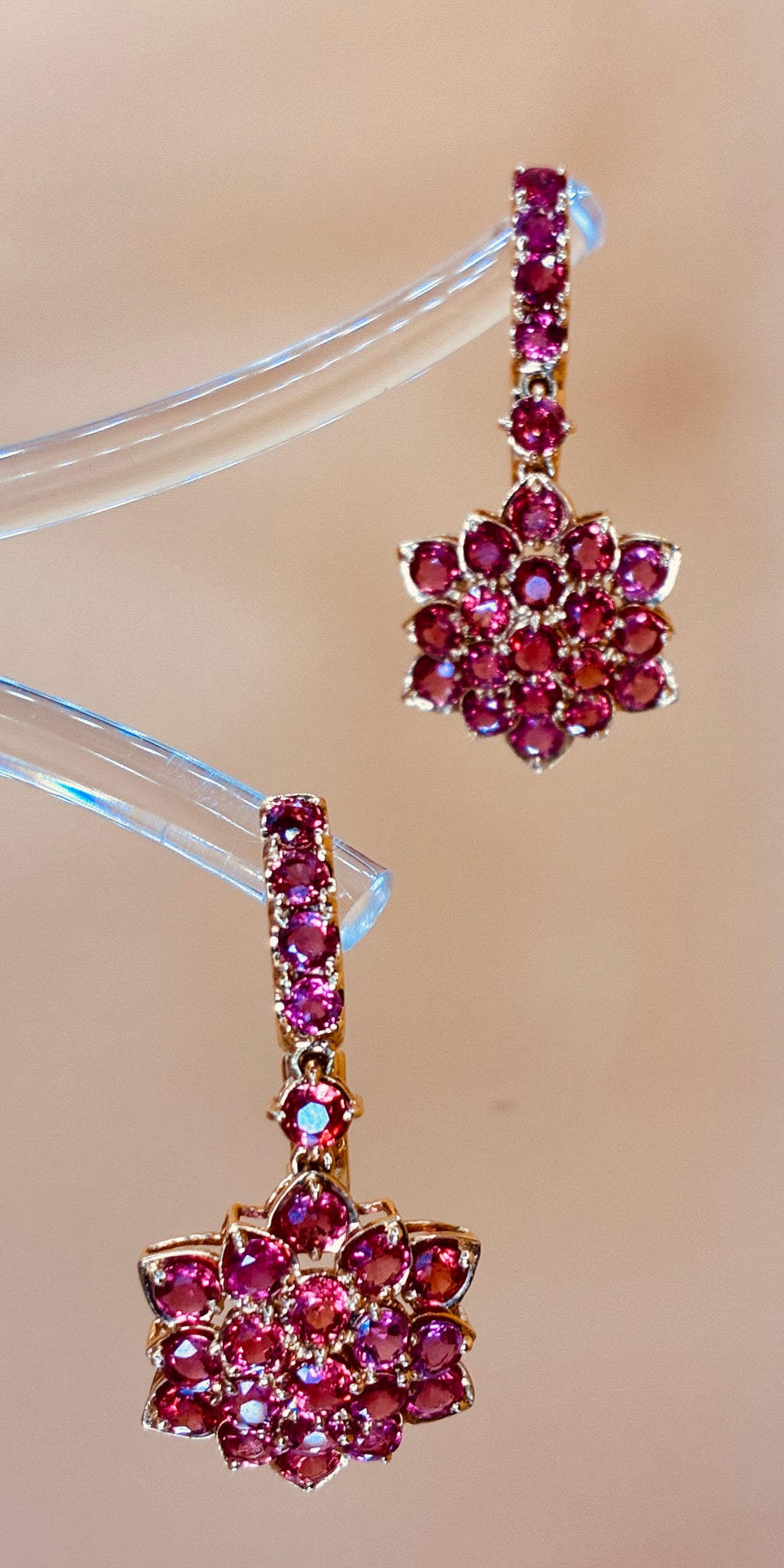 Ruby Red/Pink Color Drop Earring 17K Gold Size 1.5"x .3/4"
