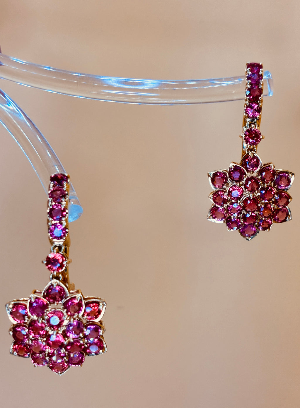 Ruby Red/Pink Color Drop Earring 17K Gold Size 1.5"x .3/4"