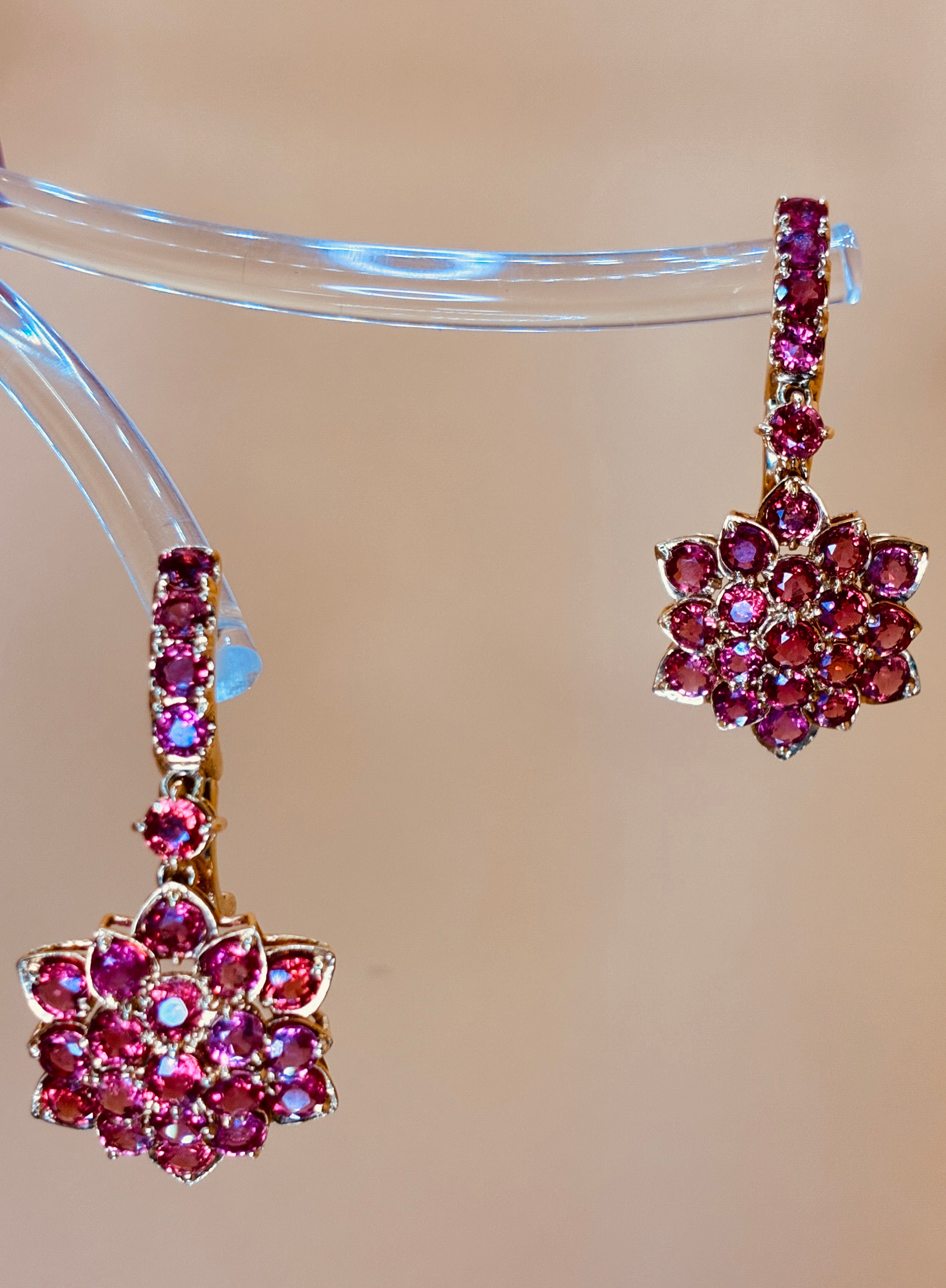 Ruby Red/Pink Color Drop Earring 17K Gold Size 1.5"x .3/4"