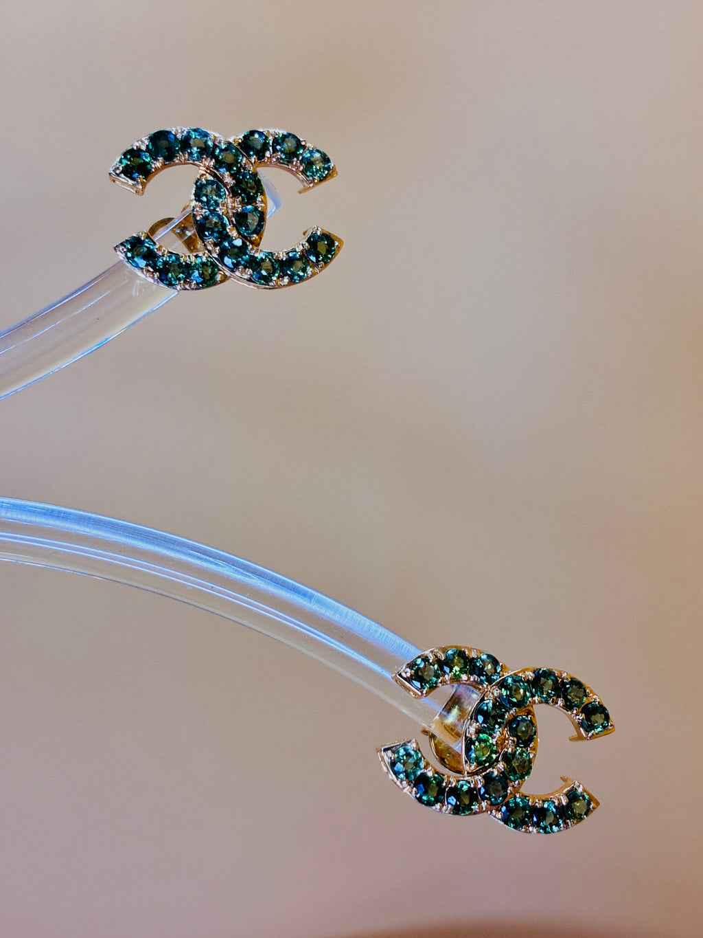 Green Sapphire Chanel Designed Stud Earring 12K Gold.