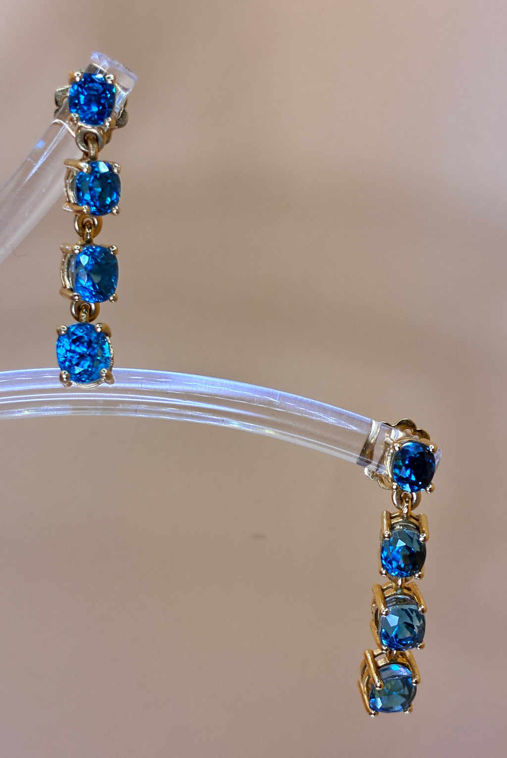 Cambodia Blue Zircon Heated Treated ( Blue Color) 17K Gold Drop Earring.