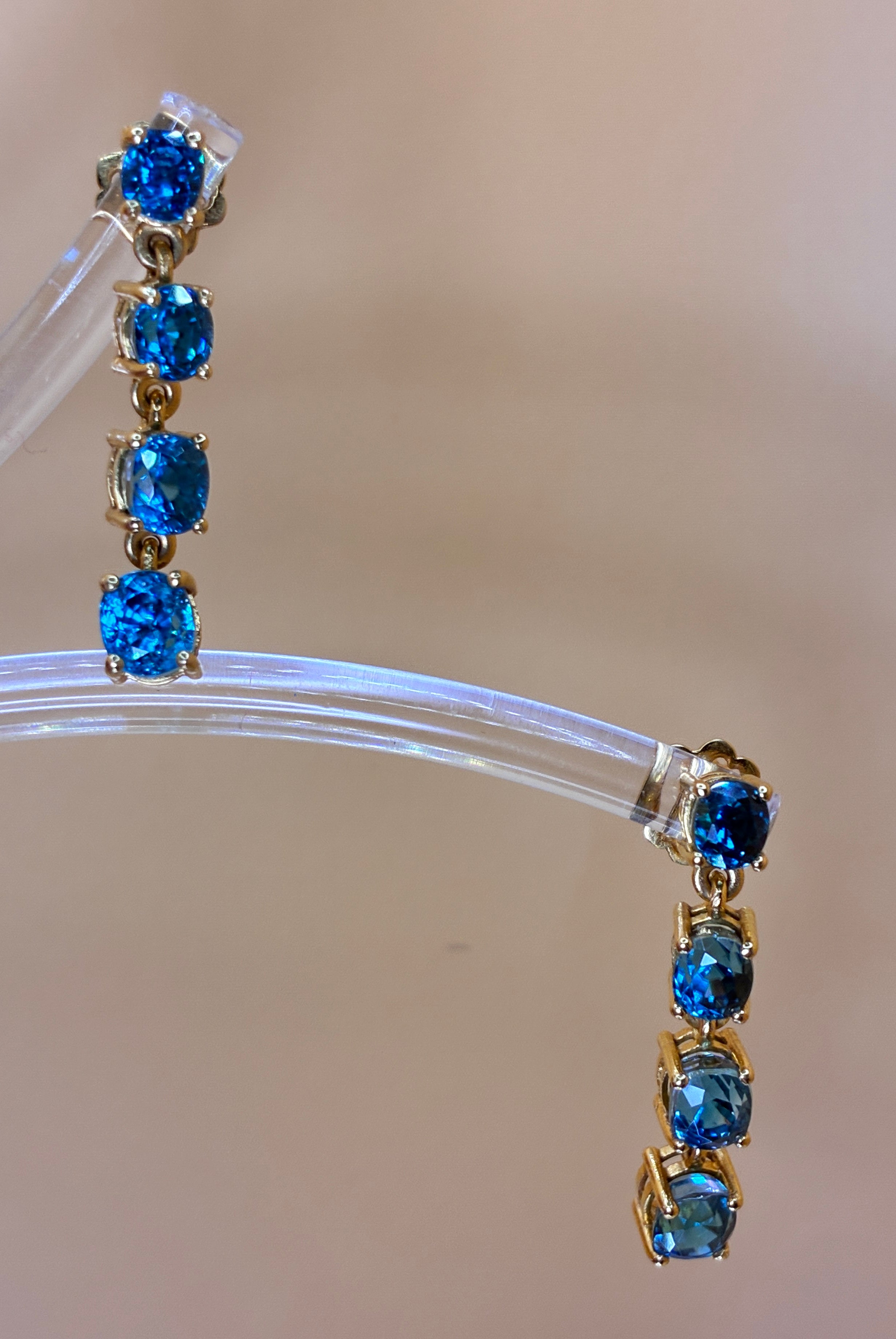 Cambodia Blue Zircon Heated Treated ( Blue Color) 17K Gold Drop Earring.
