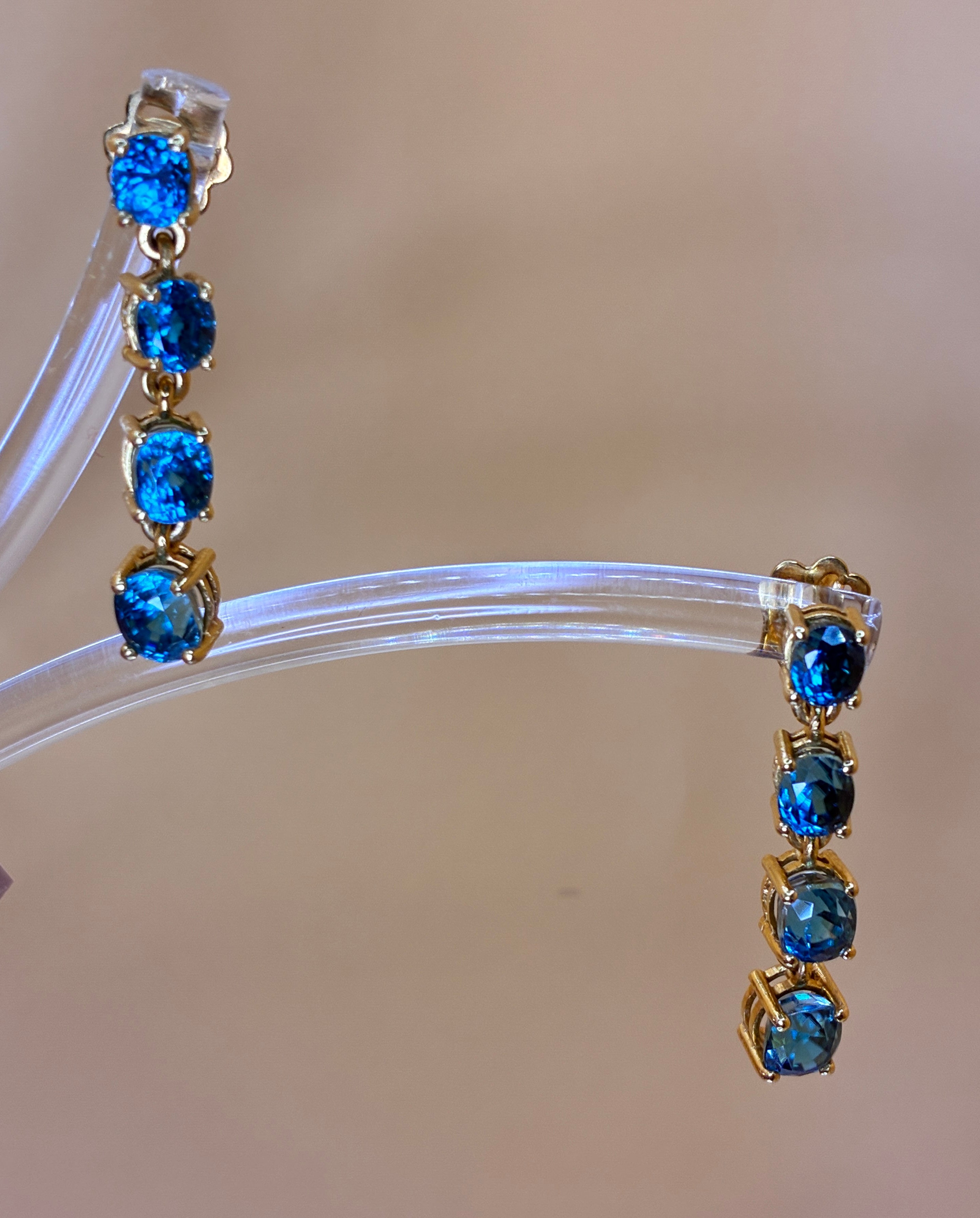 Cambodia Blue Zircon Heated Treated ( Blue Color) 17K Gold Drop Earring.