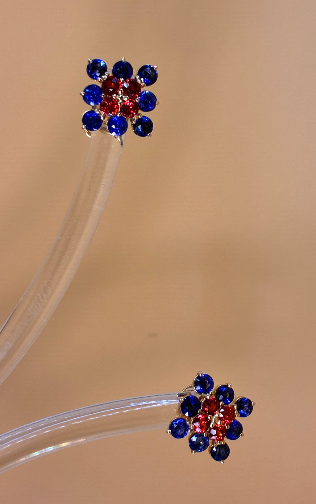 Blue Sapphire And Ruby 12K Gold. Stud Earring.
