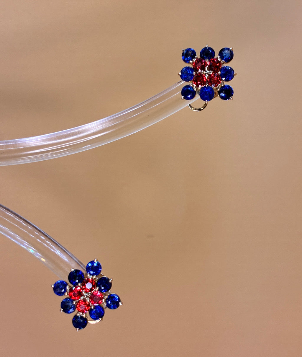 Blue Sapphire And Ruby 12K Gold. Stud Earring.