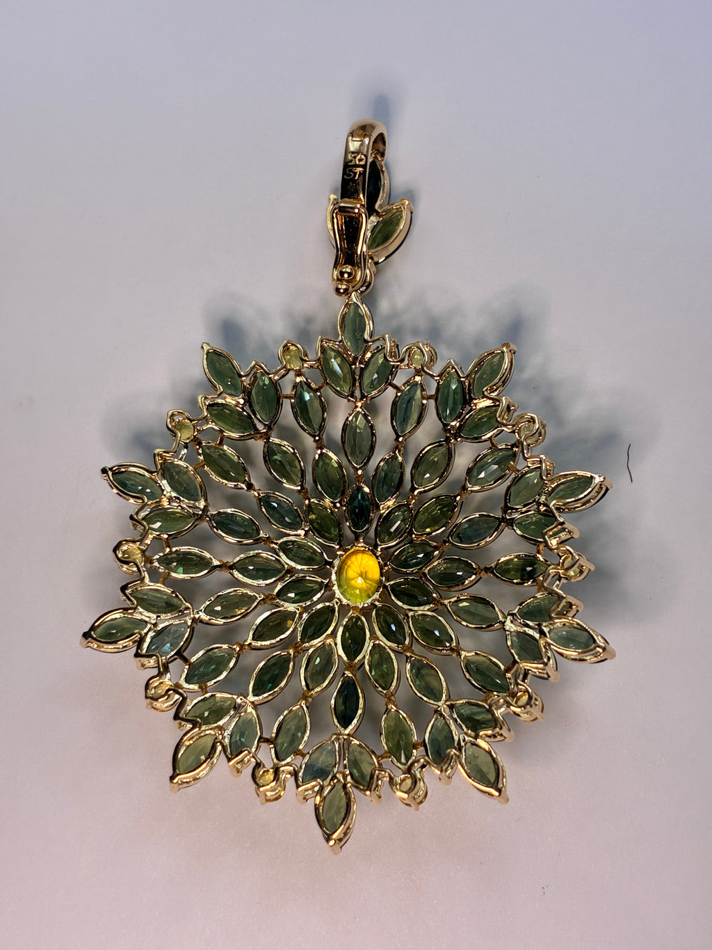 Green And Yellow Sapphire Pendant 12K Gold Size ( 2.3/4"x 2 ) Center Stone ( 1,19 CT )