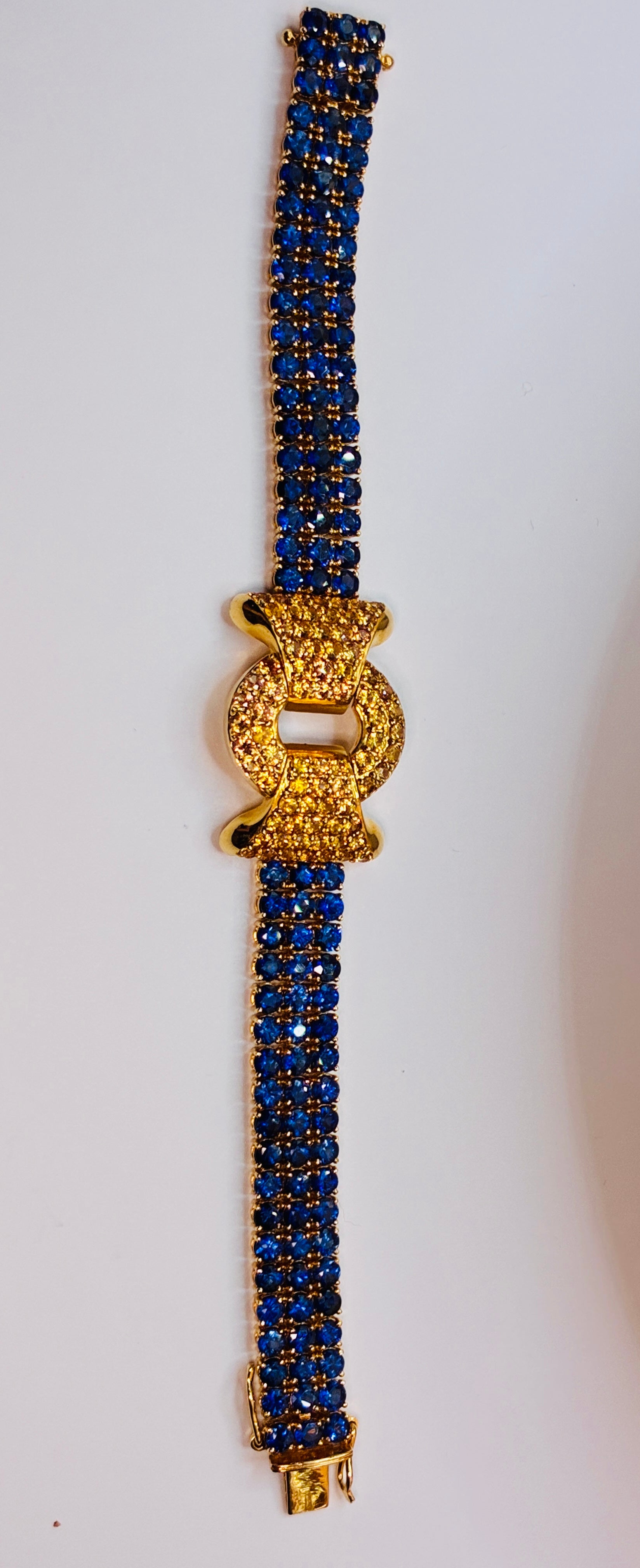 Blue Sapphire Mix Yellow Sapphire 17K Gold Bracelet Size 6.