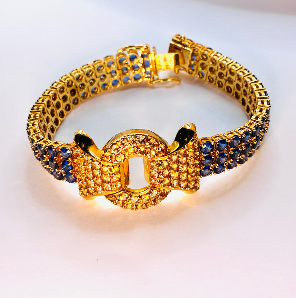 Blue Sapphire Mix Yellow Sapphire 17K Gold Bracelet Size 6.