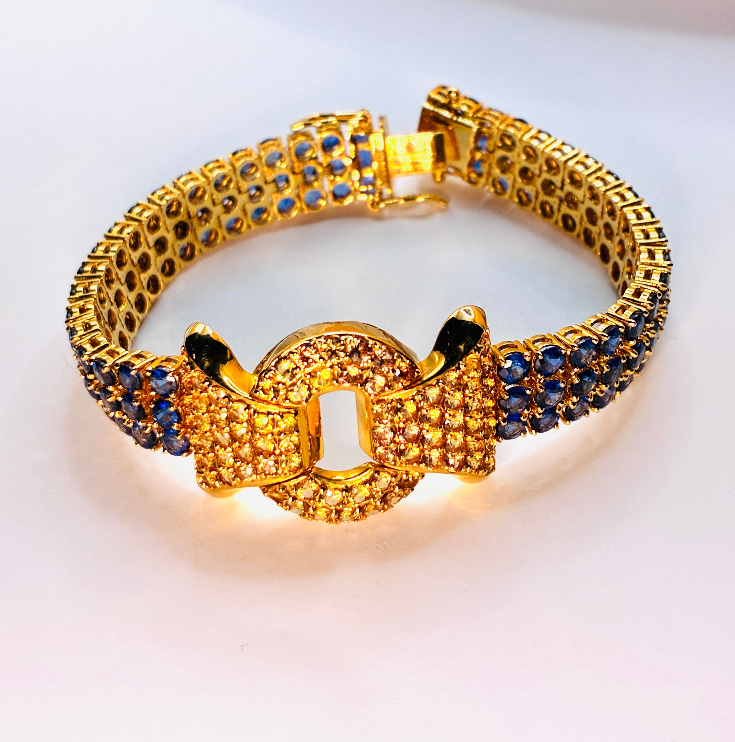 Blue Sapphire Mix Yellow Sapphire 17K Gold Bracelet Size 6.