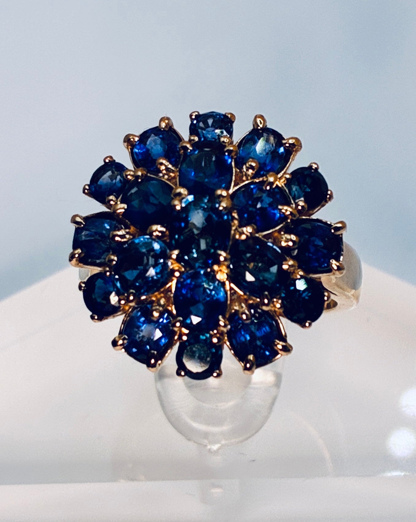 Royal Blue Mix Navy Blue Sapphire 18K Gold Ring ( Size 5)