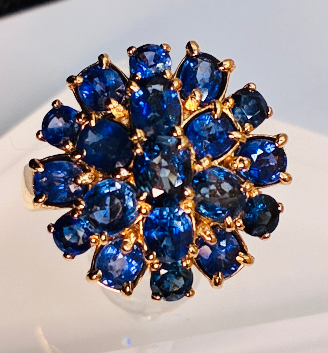 Royal Blue Mix Navy Blue Sapphire 18K Gold Ring ( Size 5)