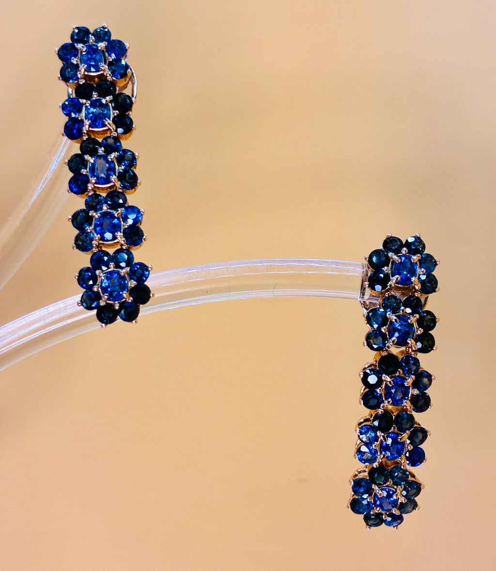 Royal Blue Mix  Navy Blue Sapphire 18K Gold Drop Earring ( Link 1.5")
