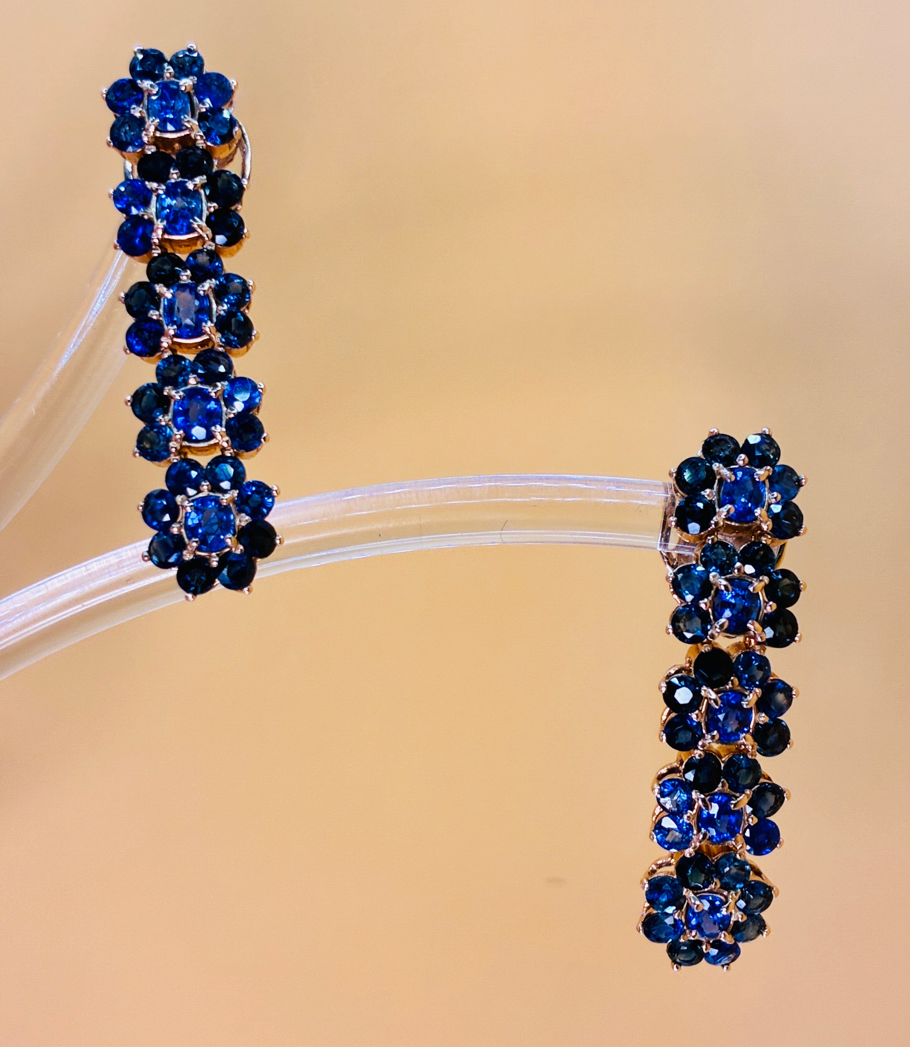 Royal Blue Mix  Navy Blue Sapphire 18K Gold Drop Earring ( Link 1.5")