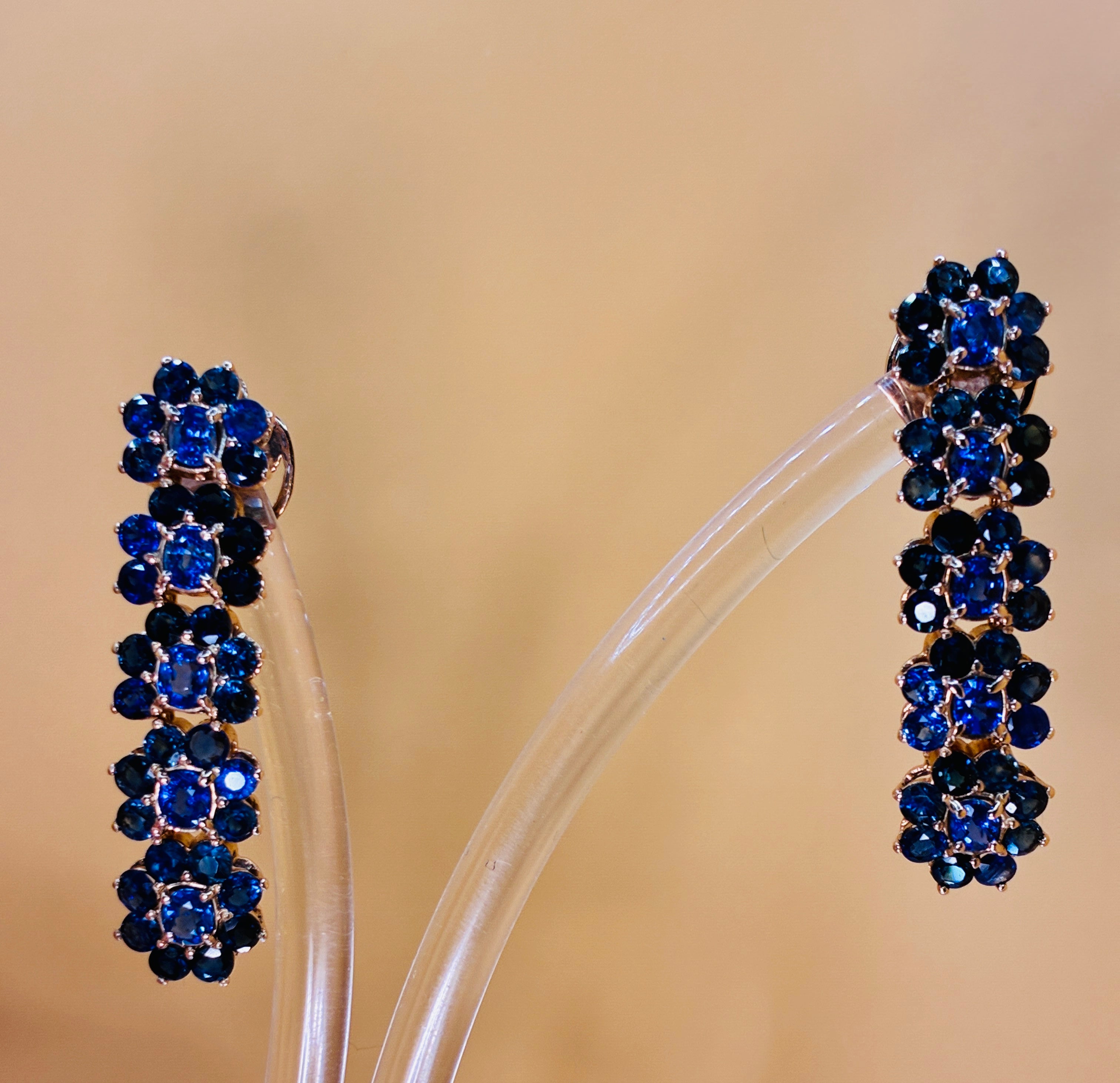 Royal Blue Mix  Navy Blue Sapphire 18K Gold Drop Earring ( Link 1.5")