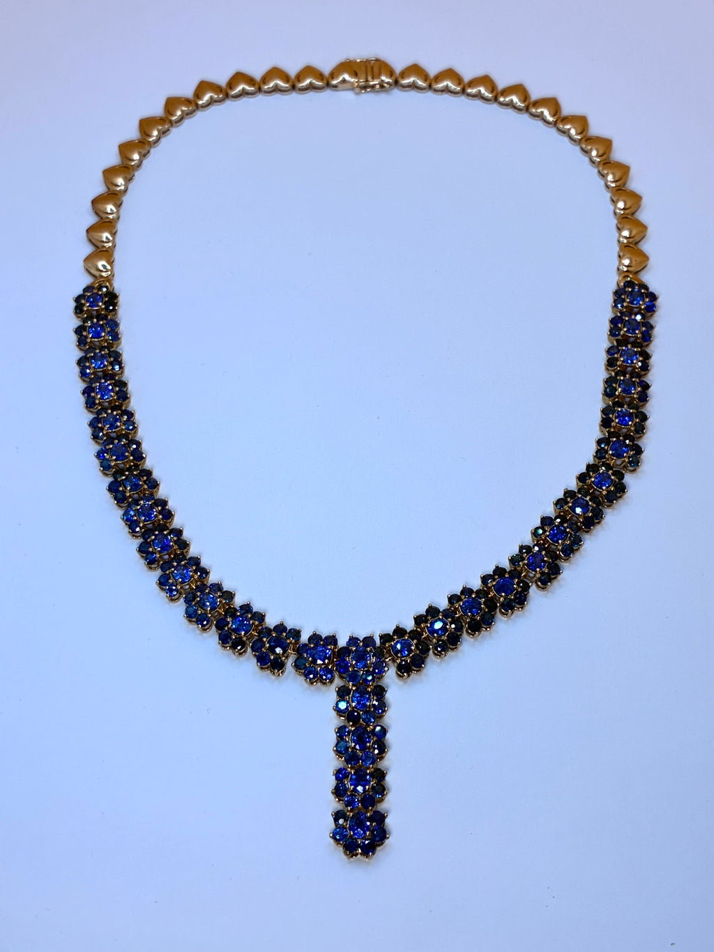 Royal Blue Mix With Navy Blue Sapphire Necklace 18K Gold (Link 16.1/4") Pendant (1.1/4")