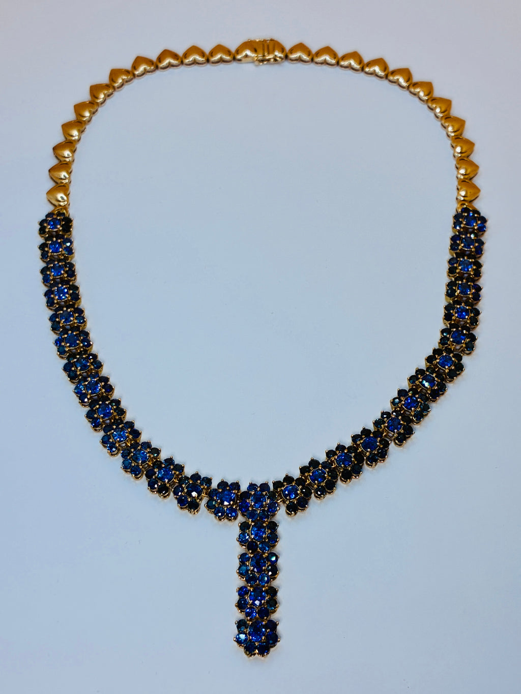 Royal Blue Mix With Navy Blue Sapphire Necklace 18K Gold (Link 16.1/4") Pendant (1.1/4")