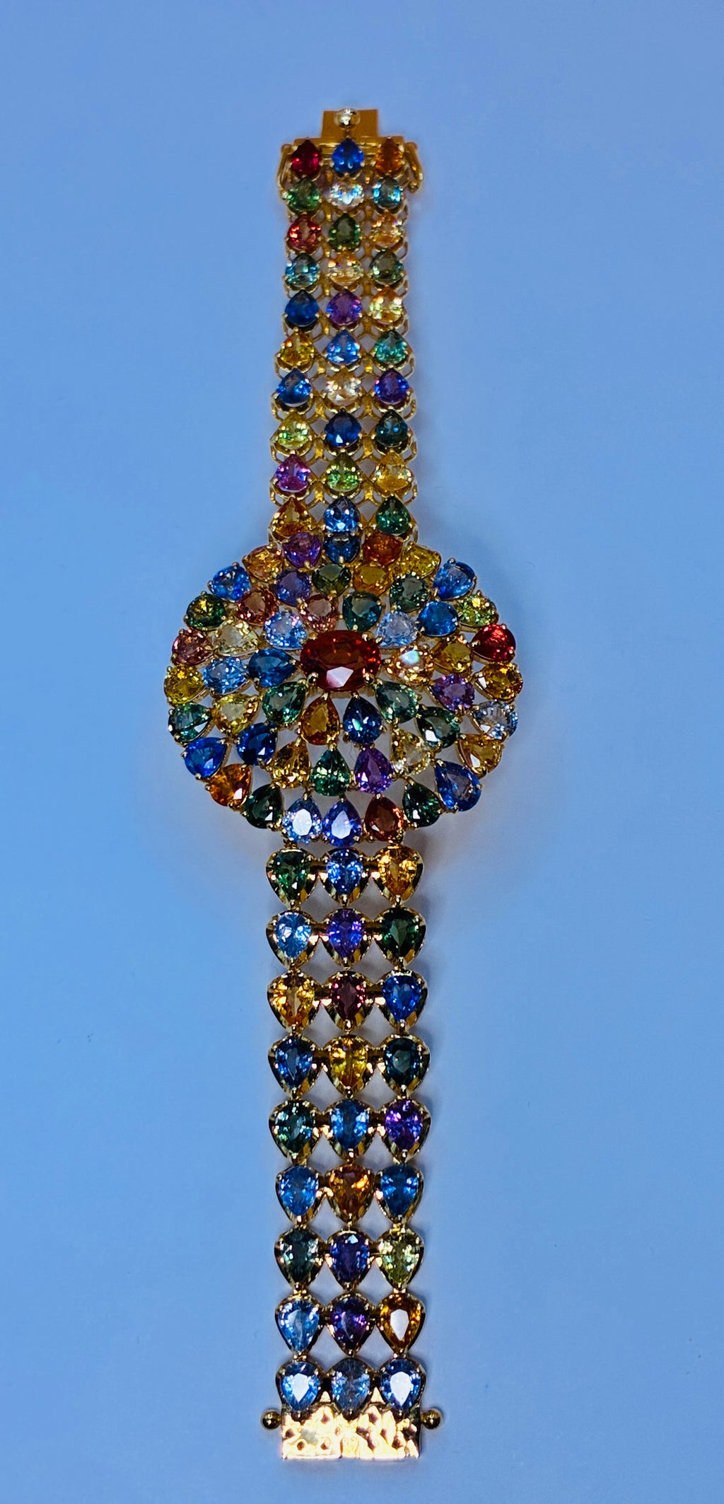 Multi Color Heated Sapphire 17K Gold Bracelet ( Size 6 1/4")Center Stone Ruby ( 2.04ct )