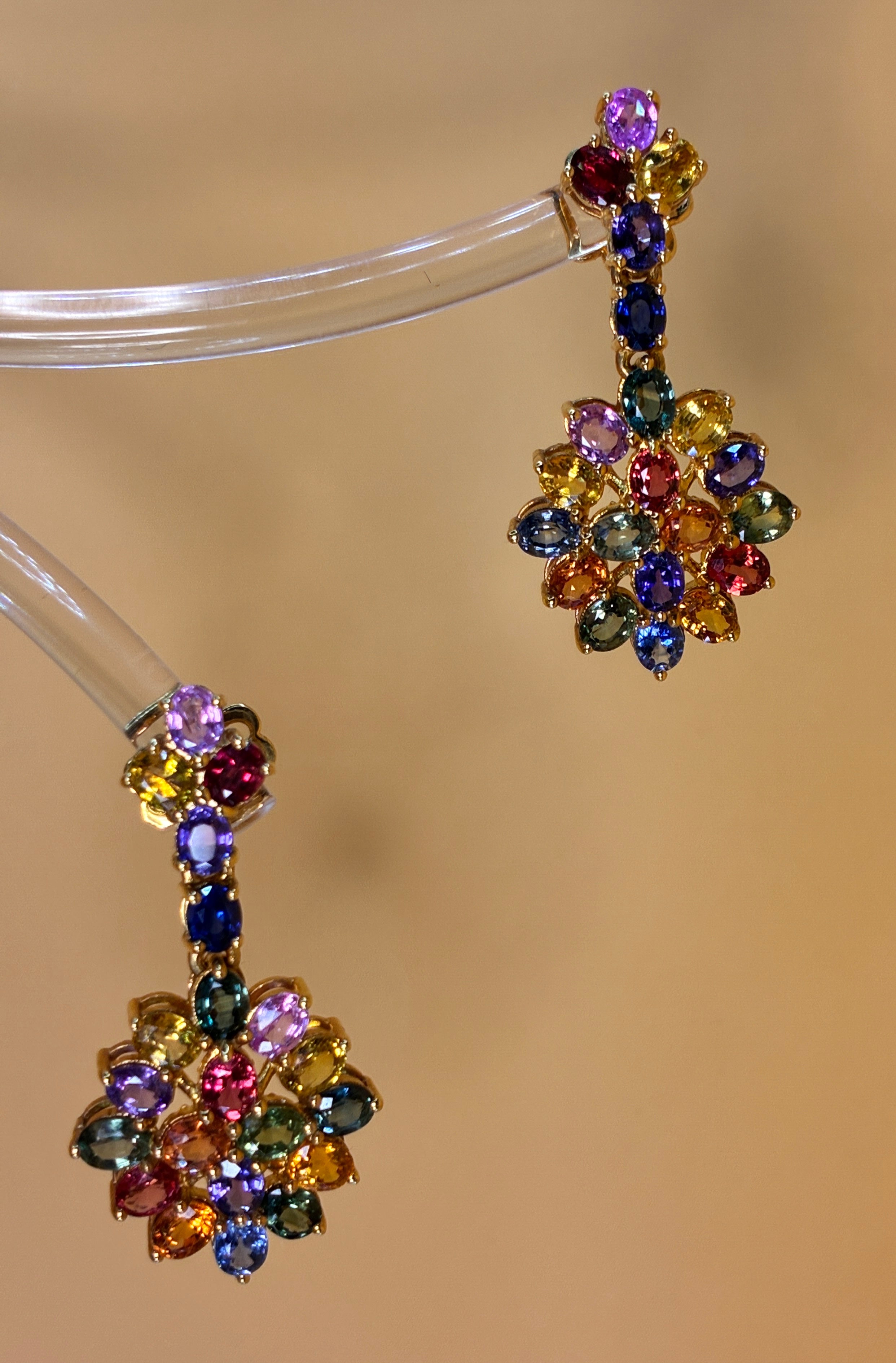 Multi Color Sapphire 17K Gold Earring ( Size 1 .5"x .3/4")