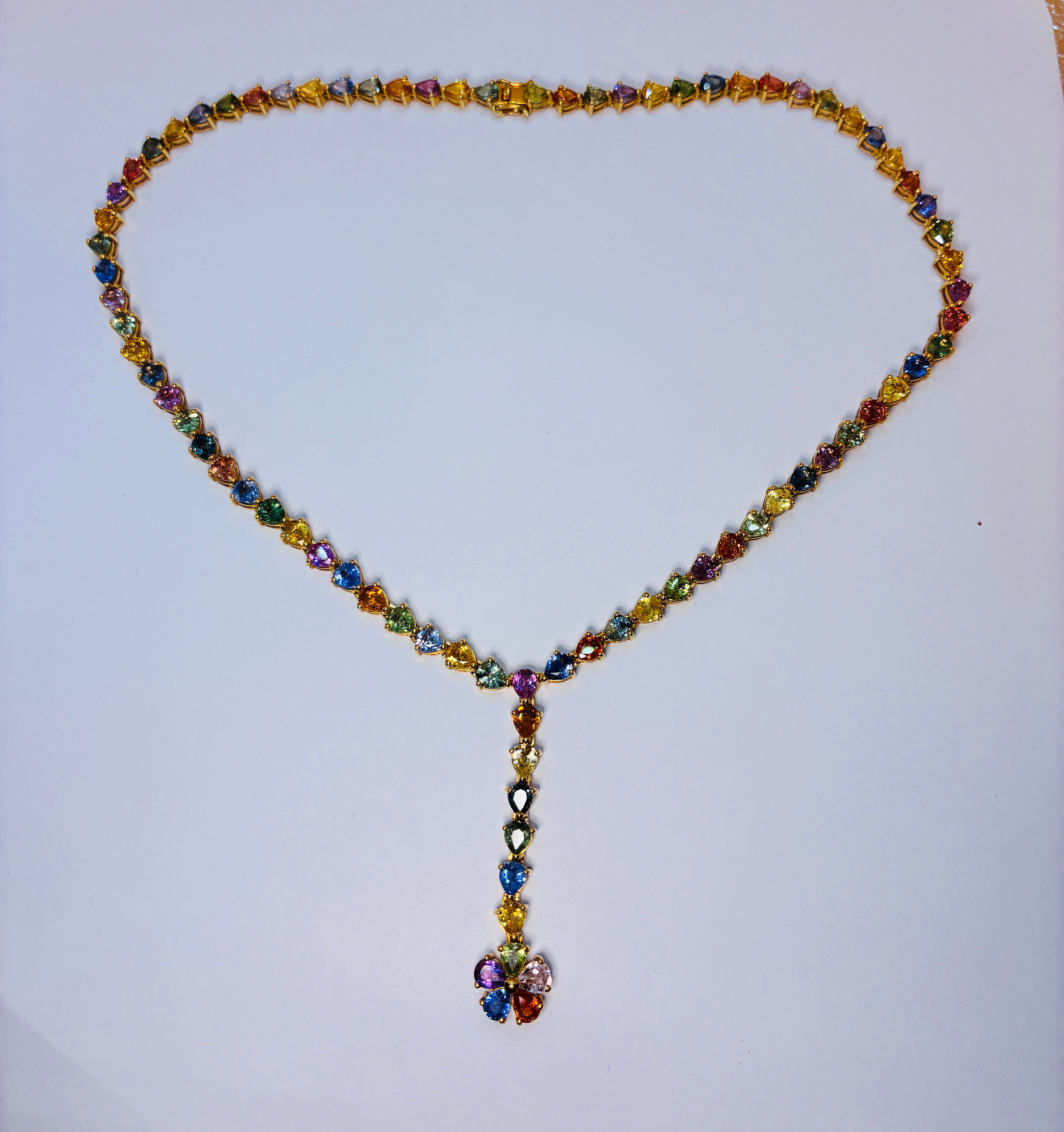 Multi Color Heated Sapphire Necklace 17K Gold (Link 16 1/4" And Pendant 2")