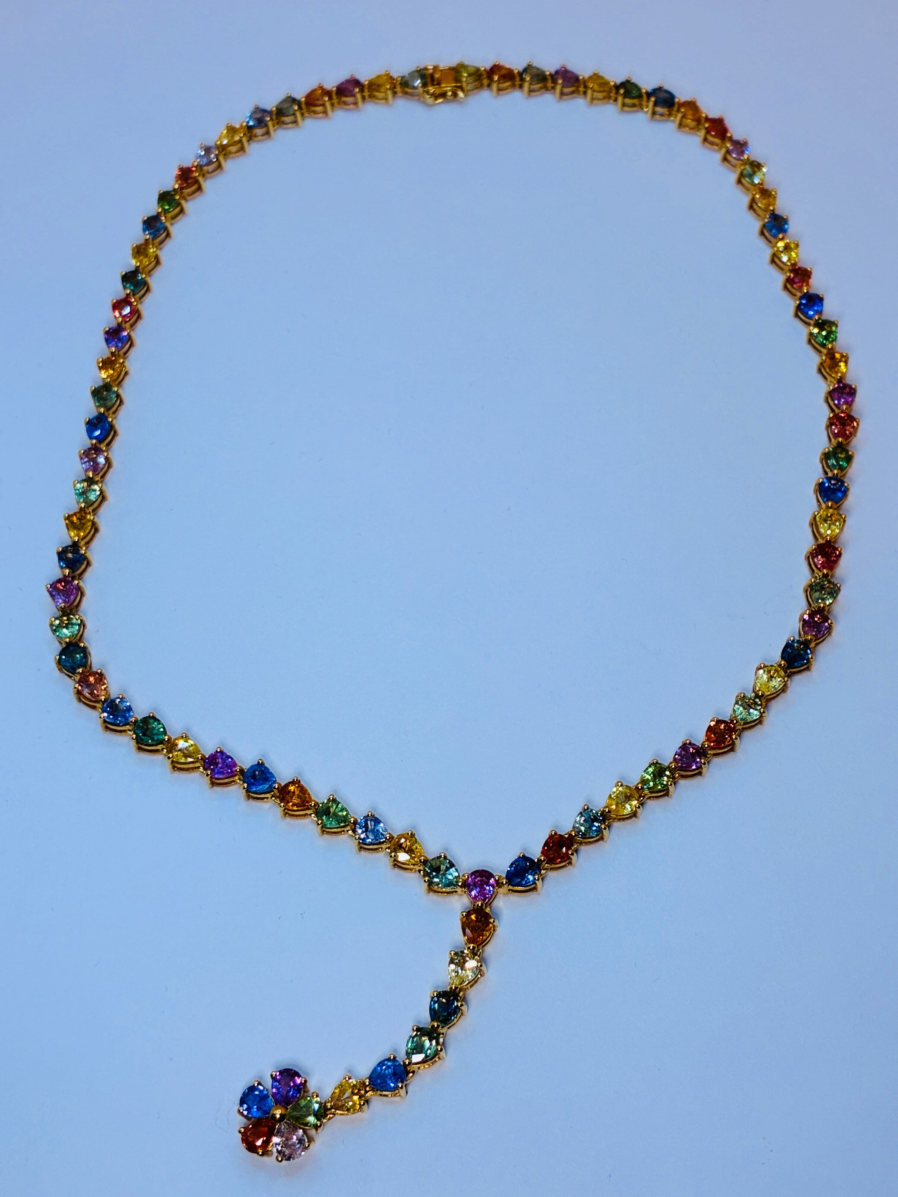 Multi Color Heated Sapphire Necklace 17K Gold (Link 16 1/4" And Pendant 2")