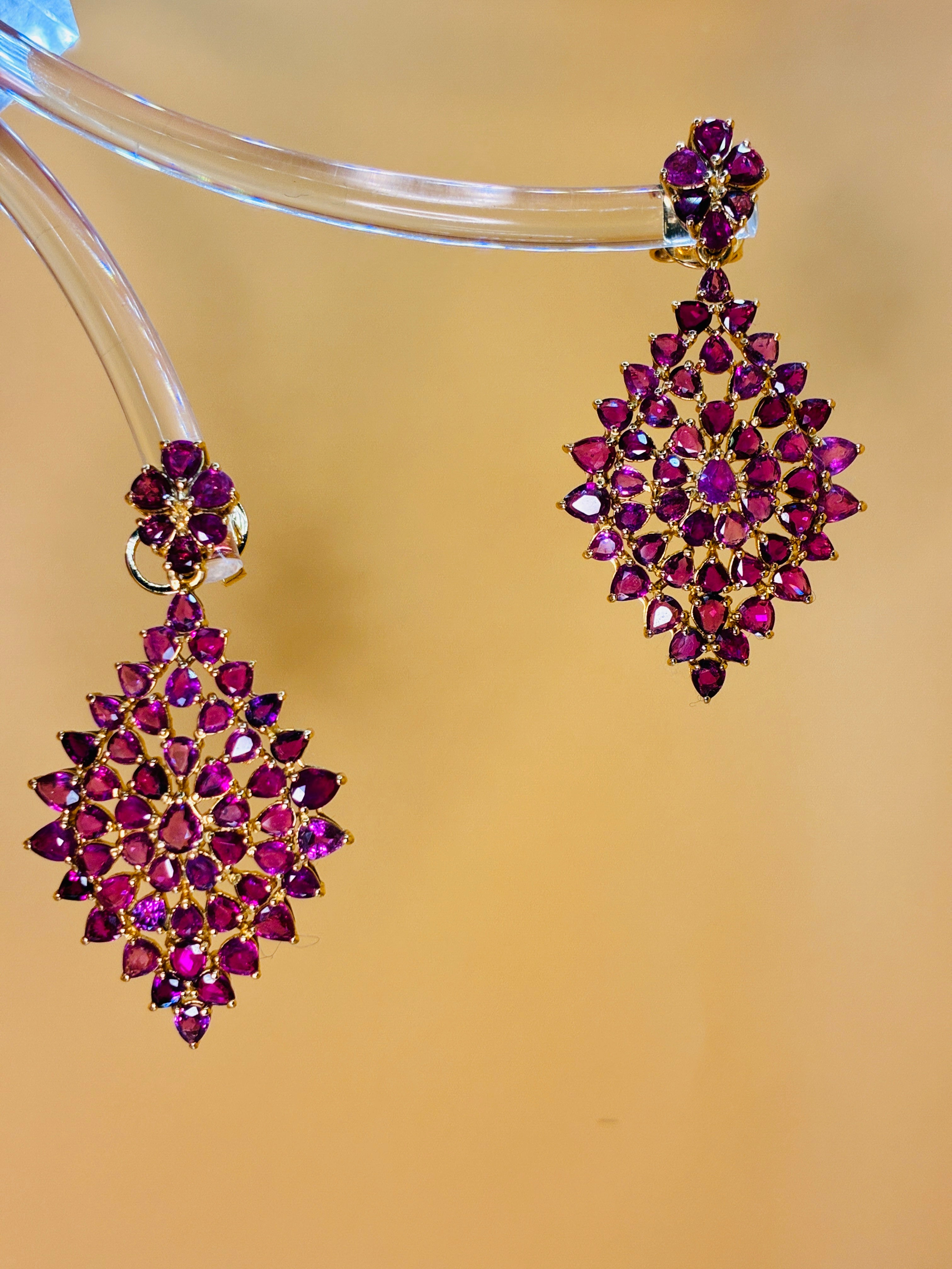 Natural Ruby Unheated Treated Earring 17K Gold Size ( 1"x 1 3/4")