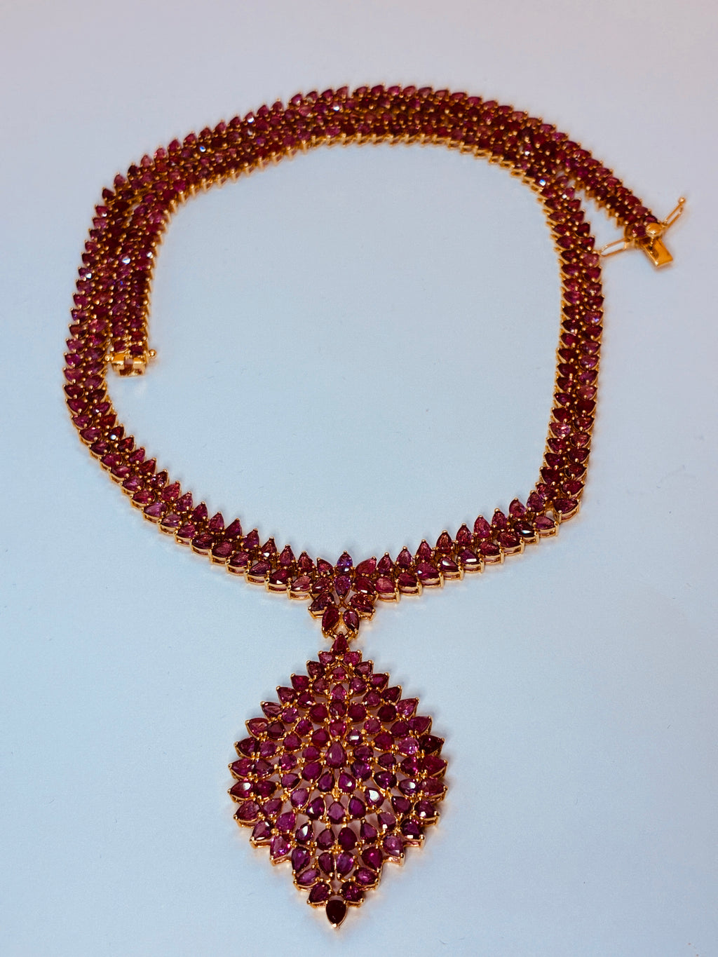 Natural Unheated Treated Ruby Necklace 17K Gold ( Link 18.5") Pendant ( 1 1/4" x 2" )