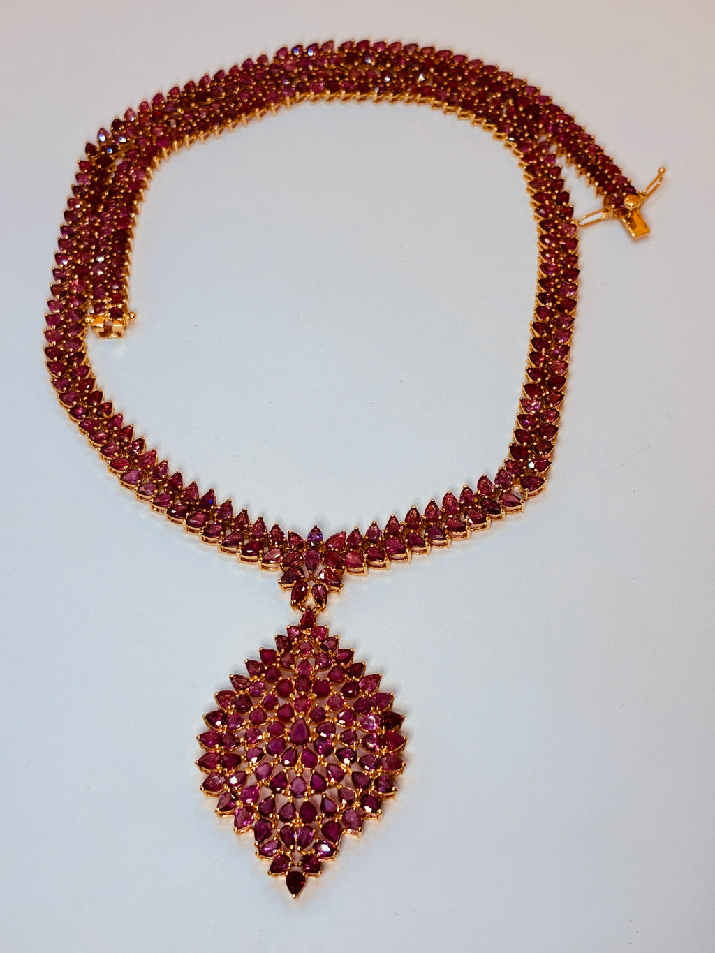Natural Unheated Treated Ruby Necklace 17K Gold ( Link 18.5") Pendant ( 1 1/4" x 2" )