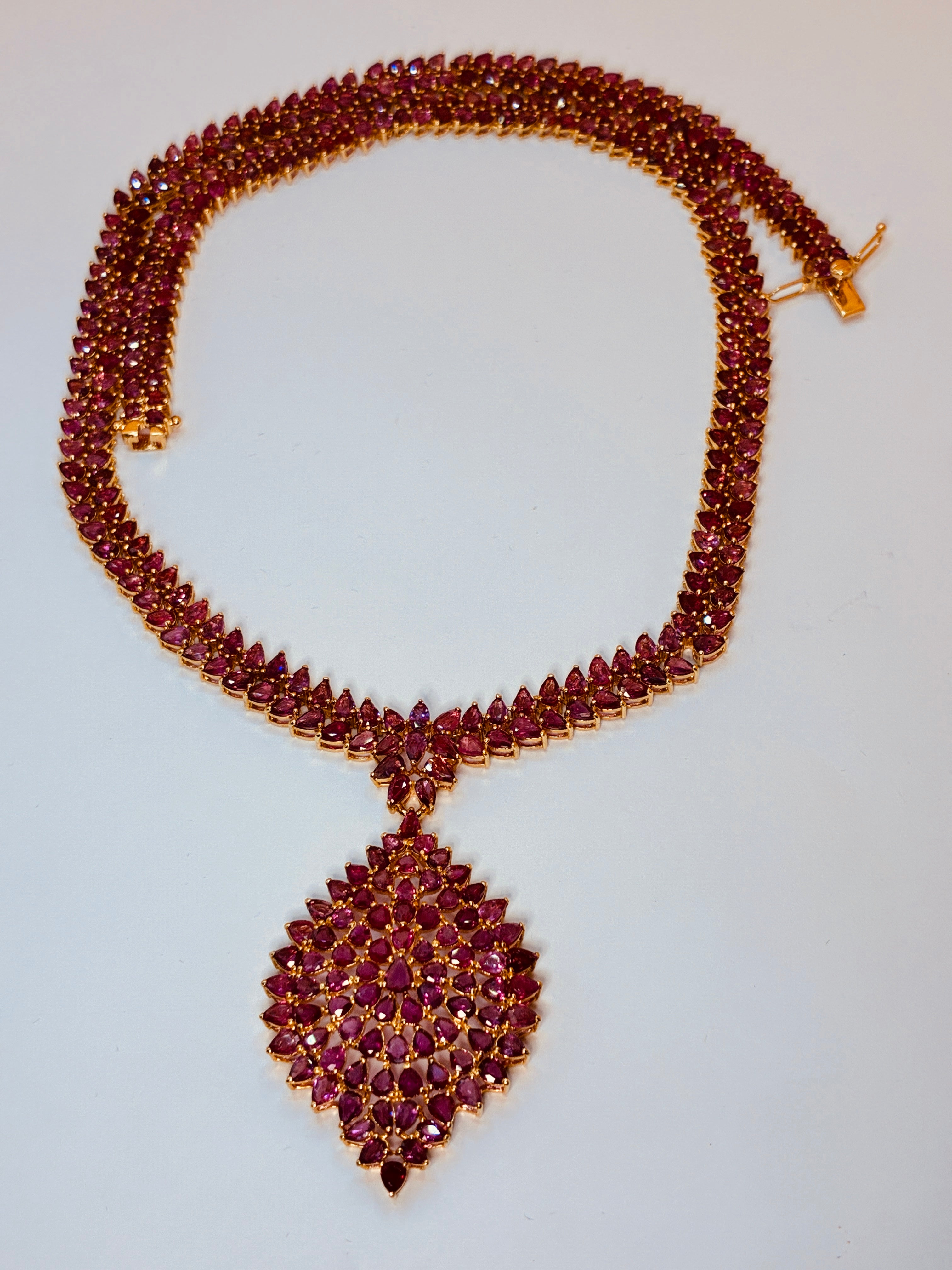 Natural Unheated Treated Ruby Necklace 17K Gold ( Link 18.5") Pendant ( 1 1/4" x 2" )