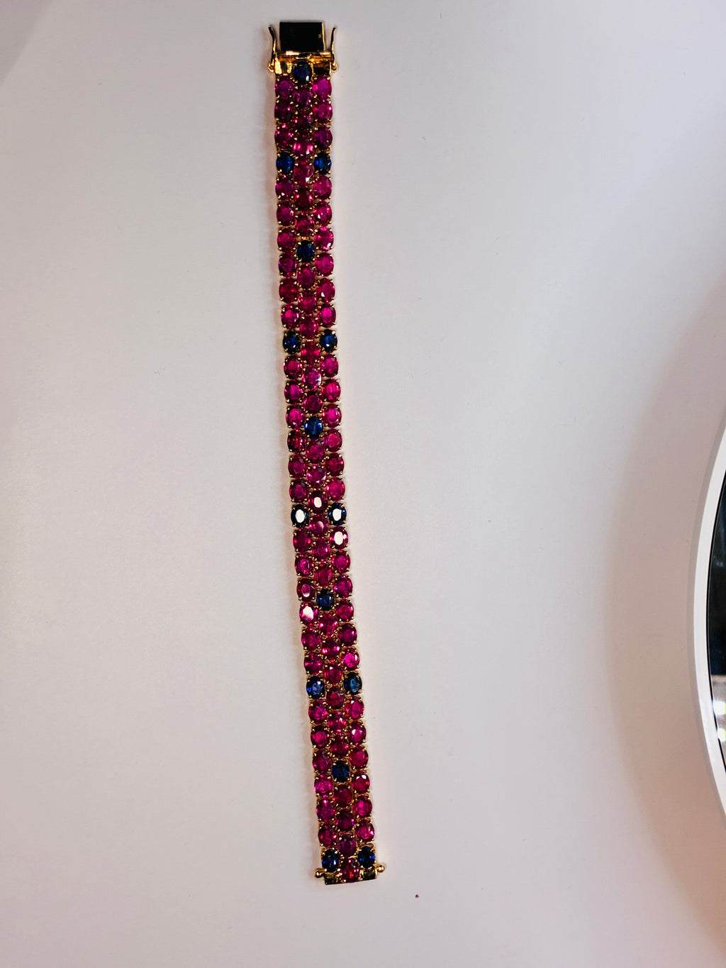 Ruby Mix With Blue Sapphire 17K Gold Bracelet Size 6.5"
