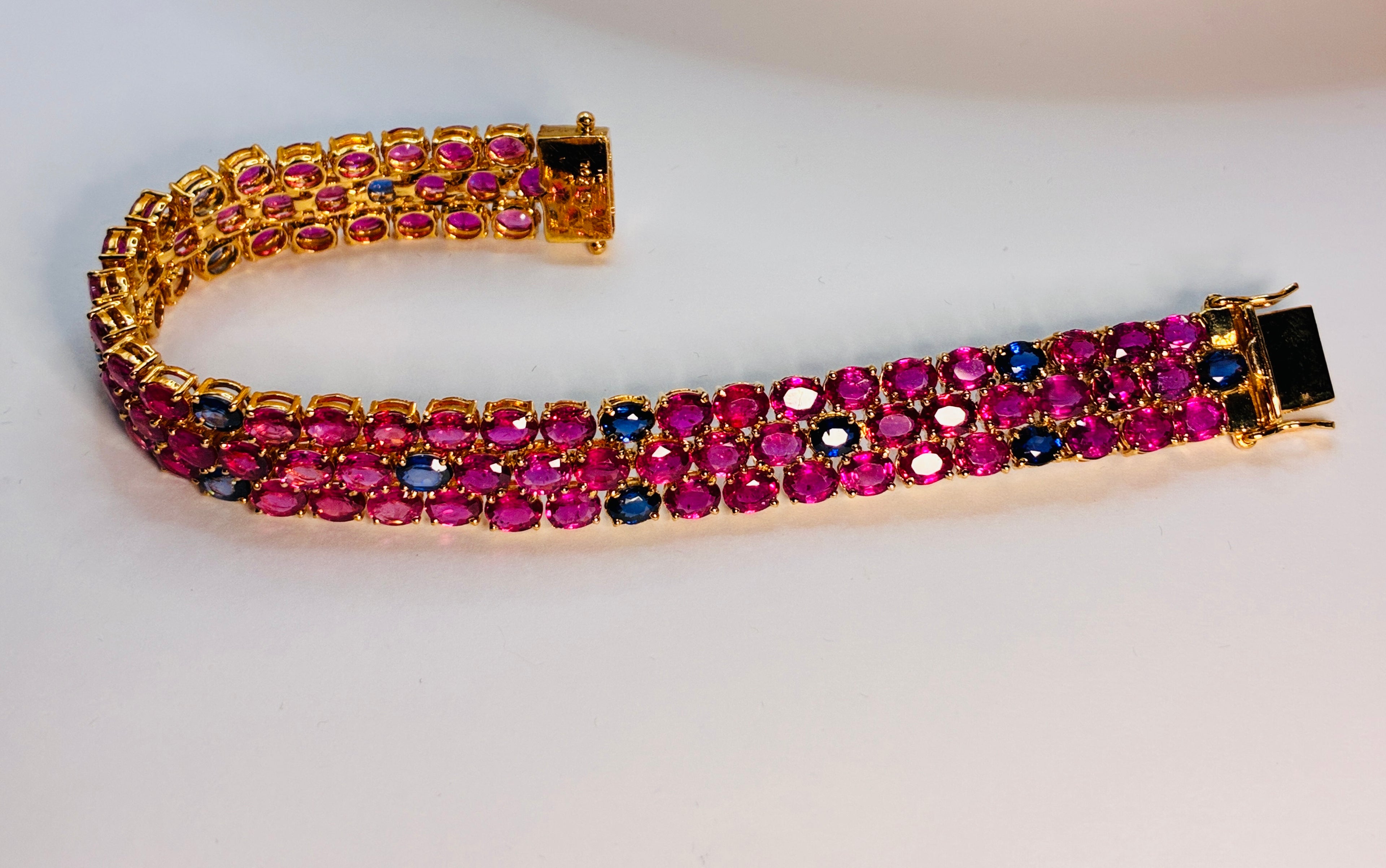 Ruby Mix With Blue Sapphire 17K Gold Bracelet Size 6.5"