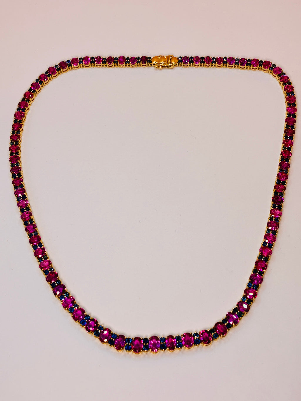 Ruby And Blue Sapphire 17K Gold Necklace ( Link  17")