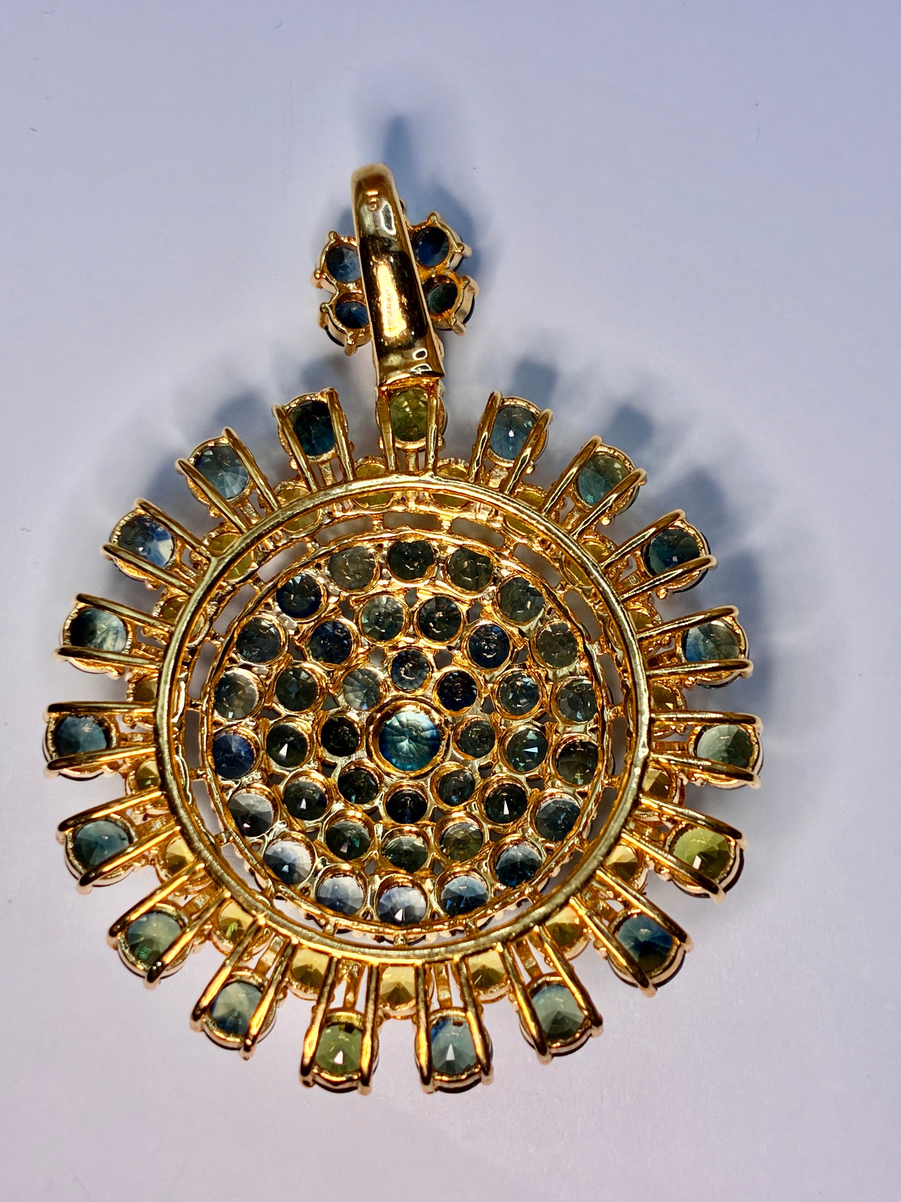 Green Sapphire With Yellow Sapphire 12K Gold. Pendant Size 1.3/4"