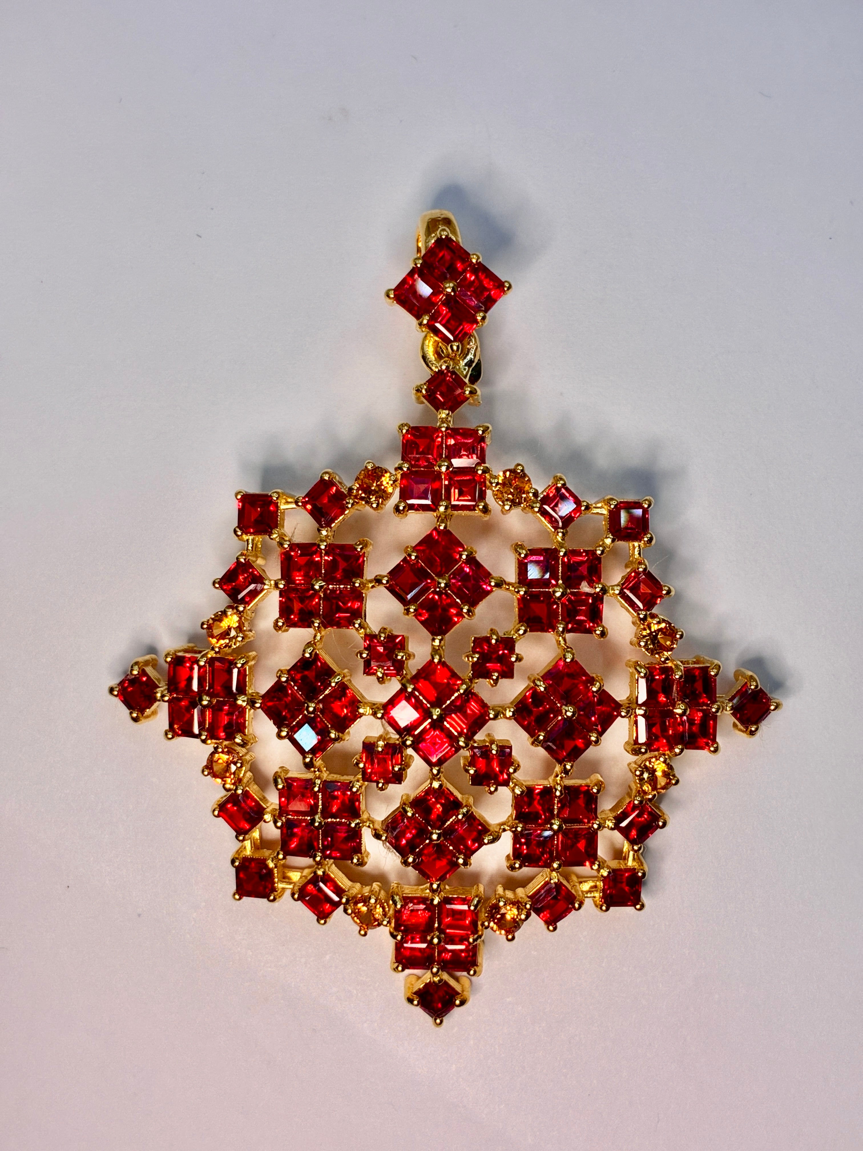 Ruby And Yellow Sapphire With 12K Gold Pendant.