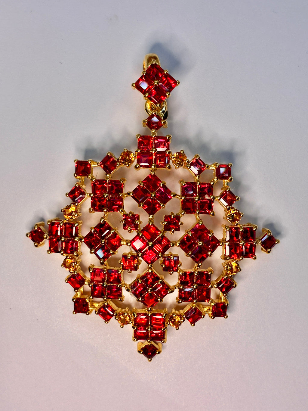 Ruby And Yellow Sapphire With 12K Gold Pendant.