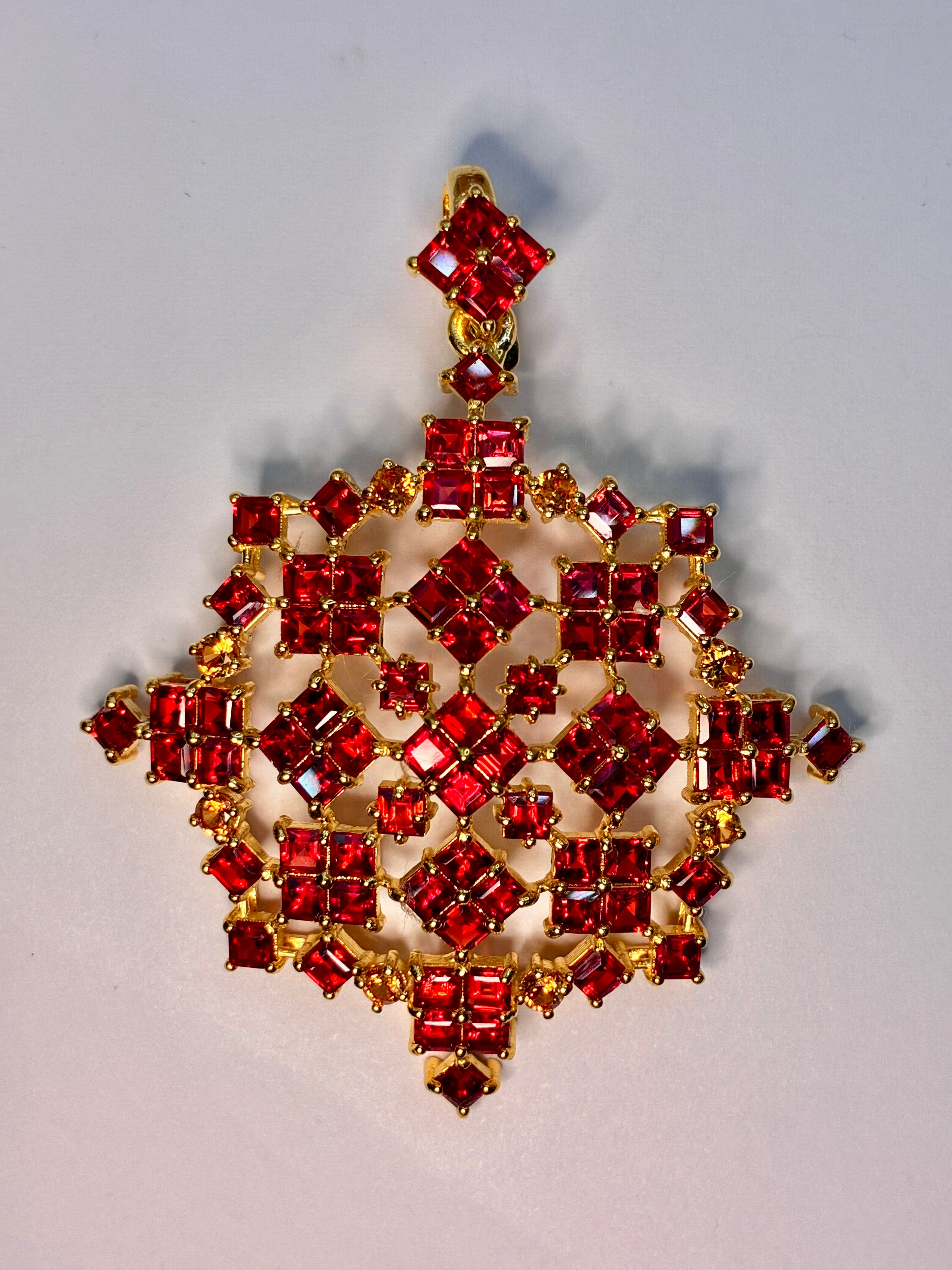 Ruby And Yellow Sapphire With 12K Gold Pendant.